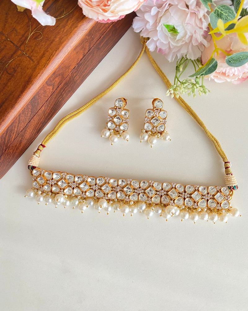 Moissanite Choker Set with pearl drops