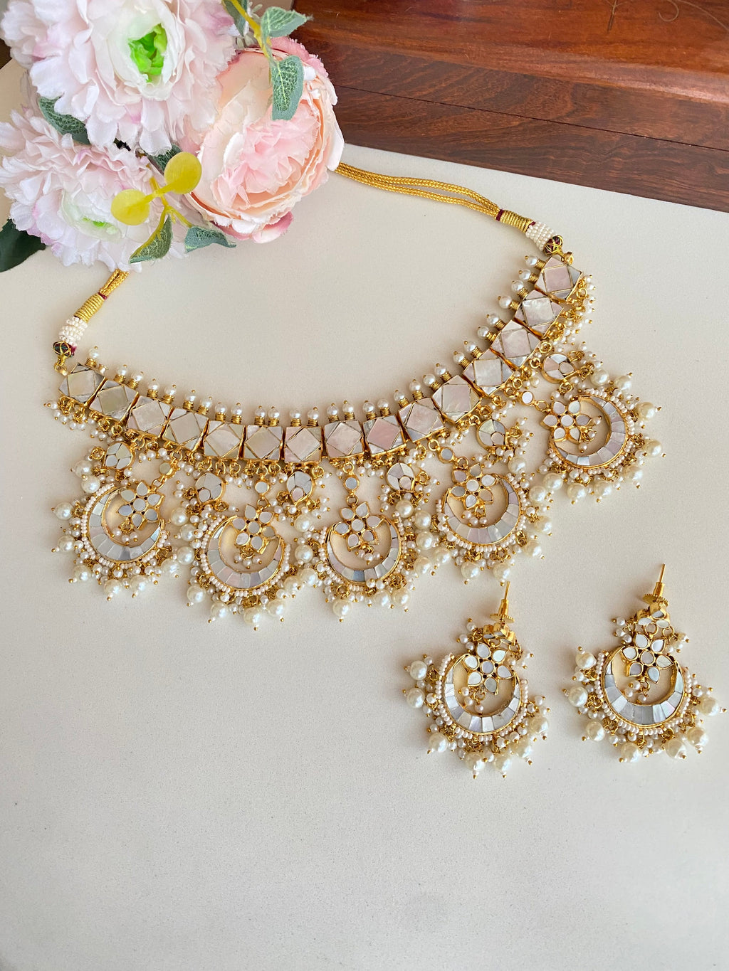 Mother Of Pearl Necklace Set in Pearl Drops
