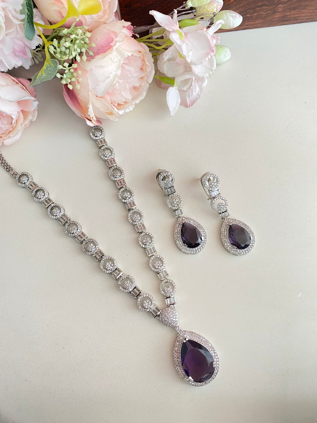 Purple Diamond Long Necklace set