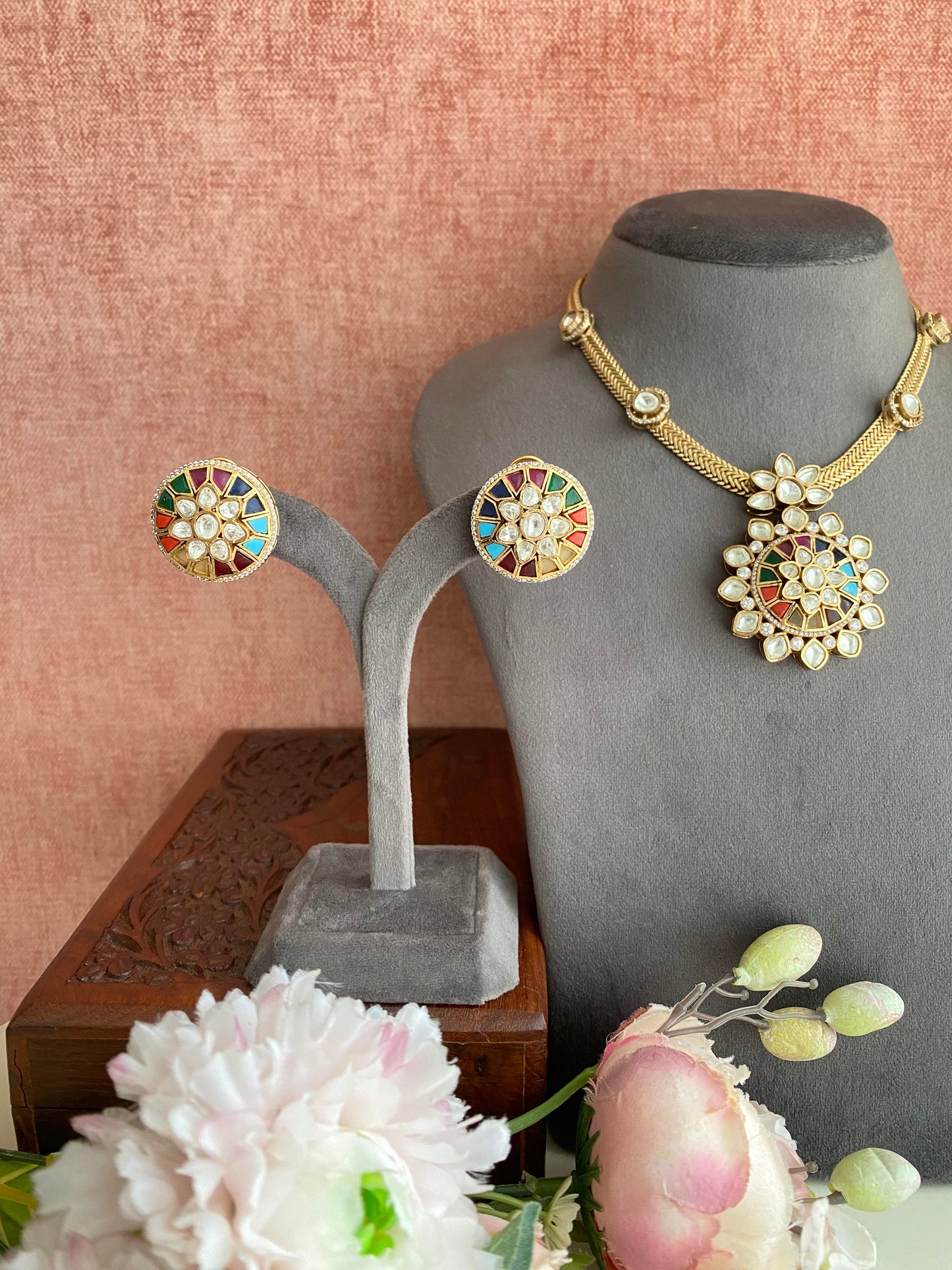 Gold plated Moissanite Necklace set