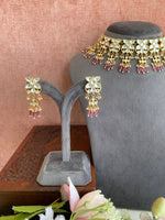 Kundan Necklace Set in Pink Drops