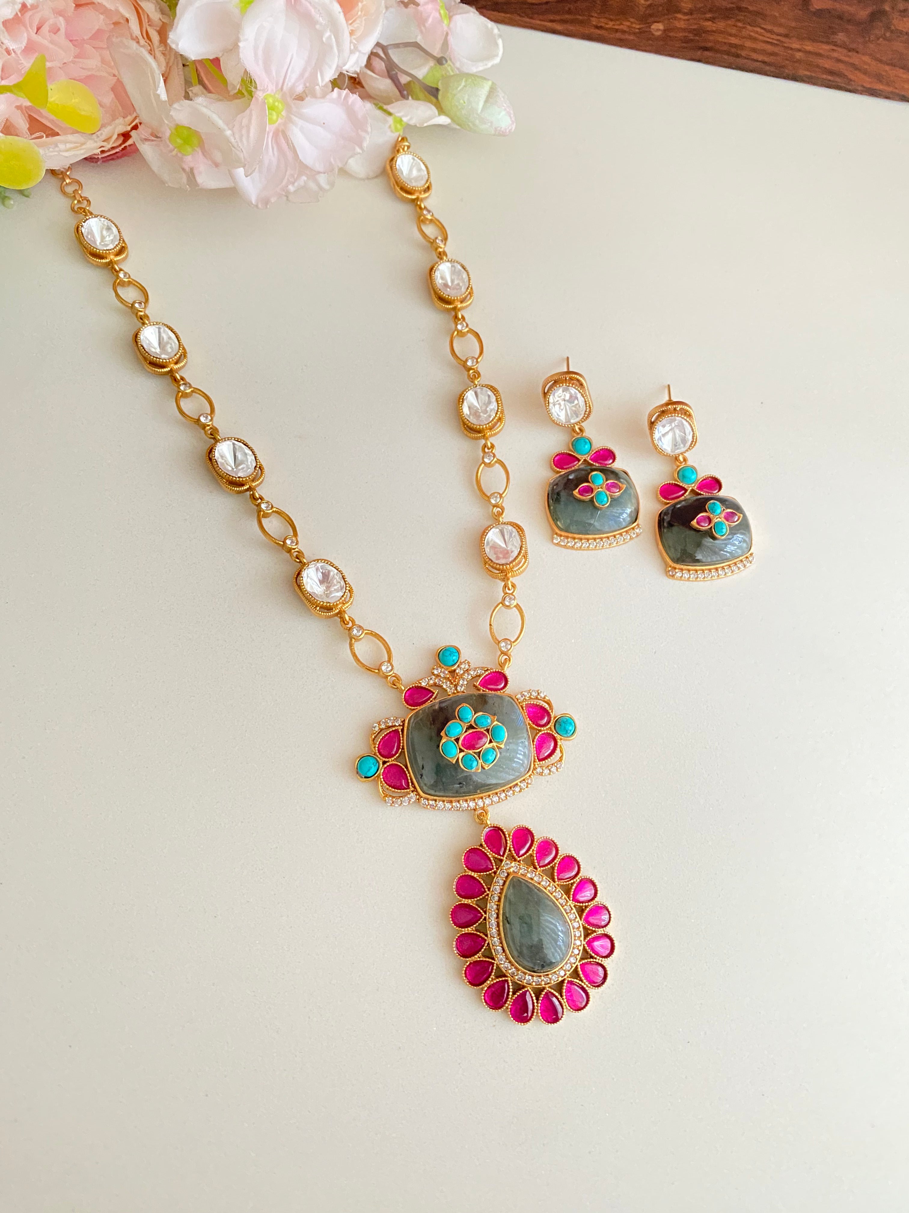Gold plated long necklace set