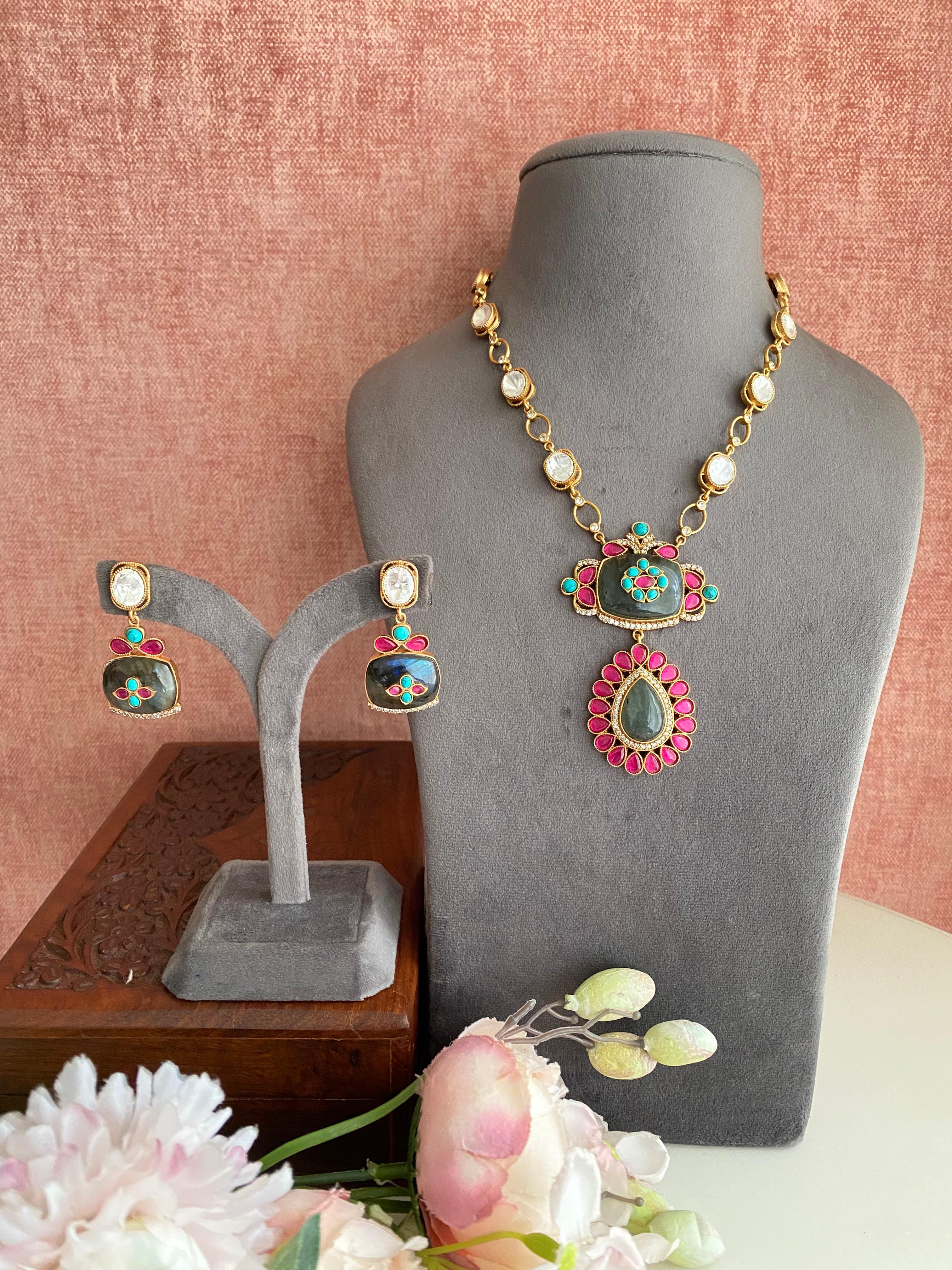 Gold plated long necklace set