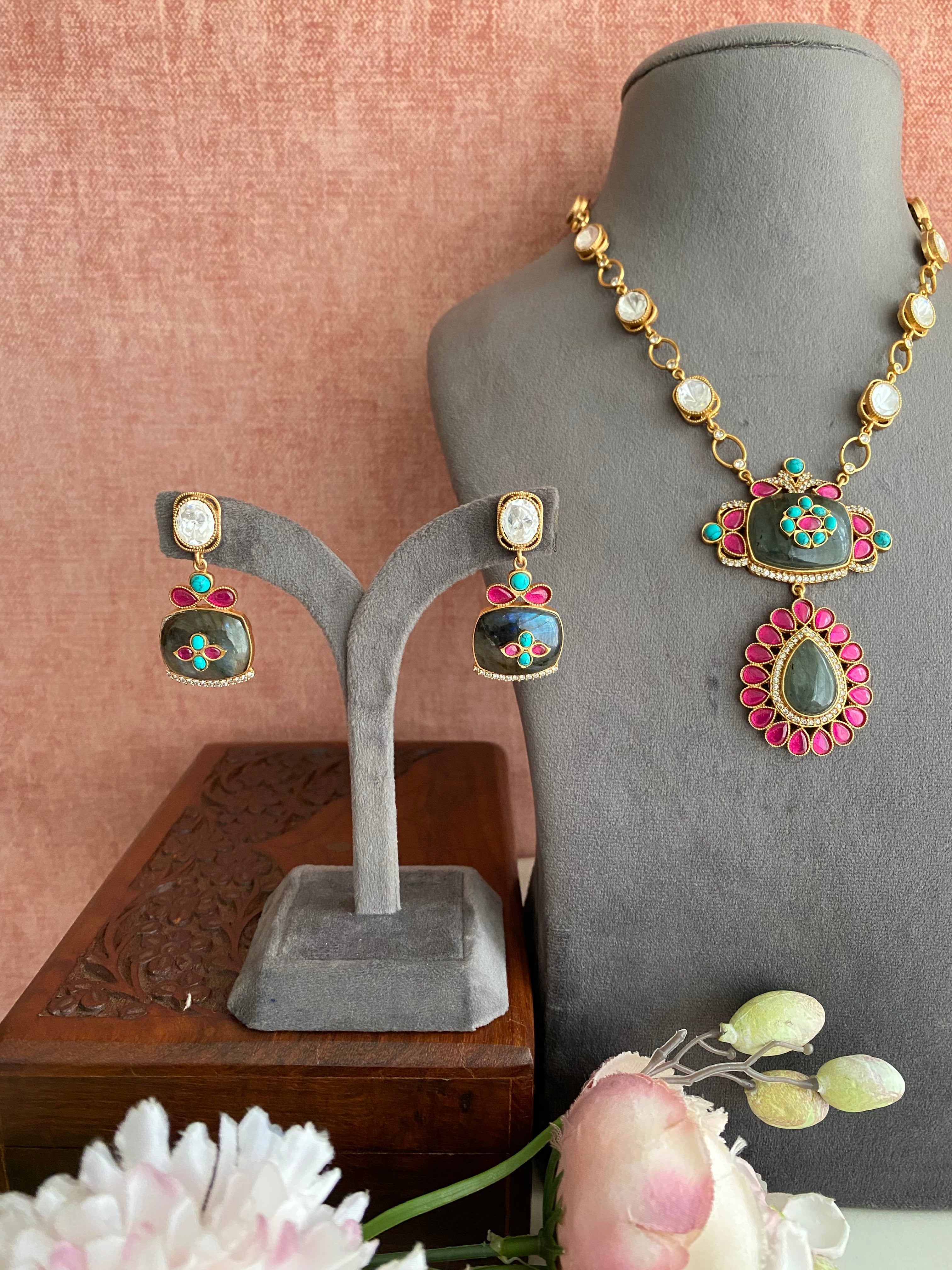 Gold plated long necklace set