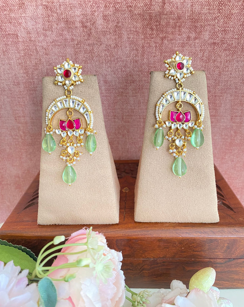 Lotus Kundan Earrings in mint drops