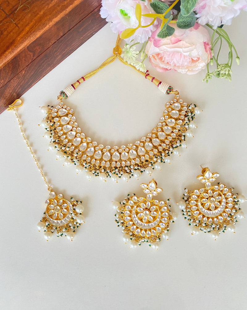 Kundan necklace with tikka and earrings