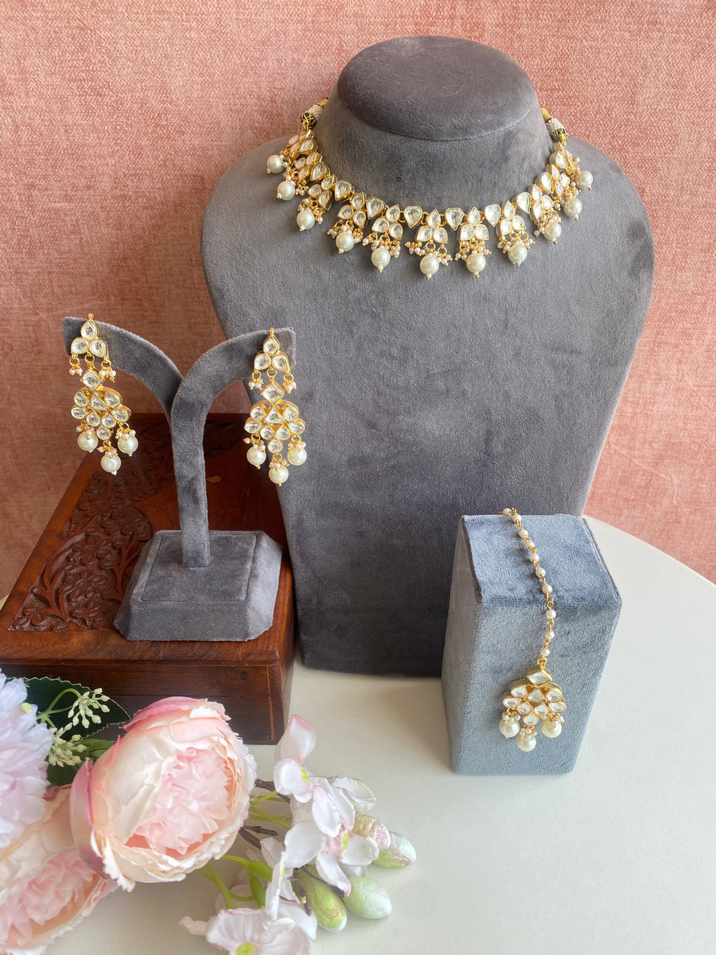Kundan Necklace set with pearl drops