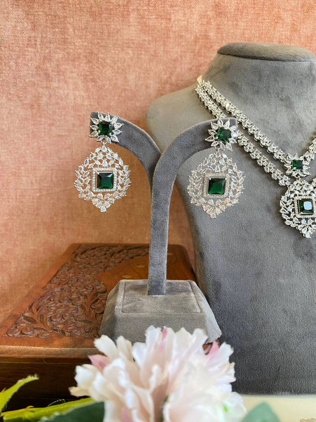 Emerald Diamond Long Necklace set