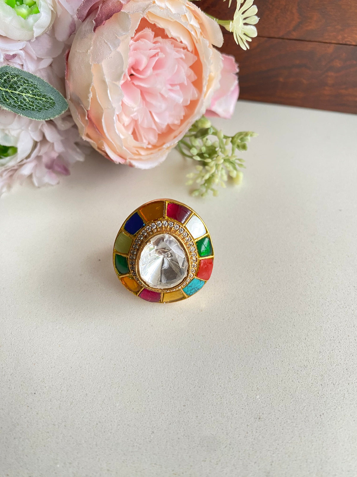 Moissanite Navrattan Ring