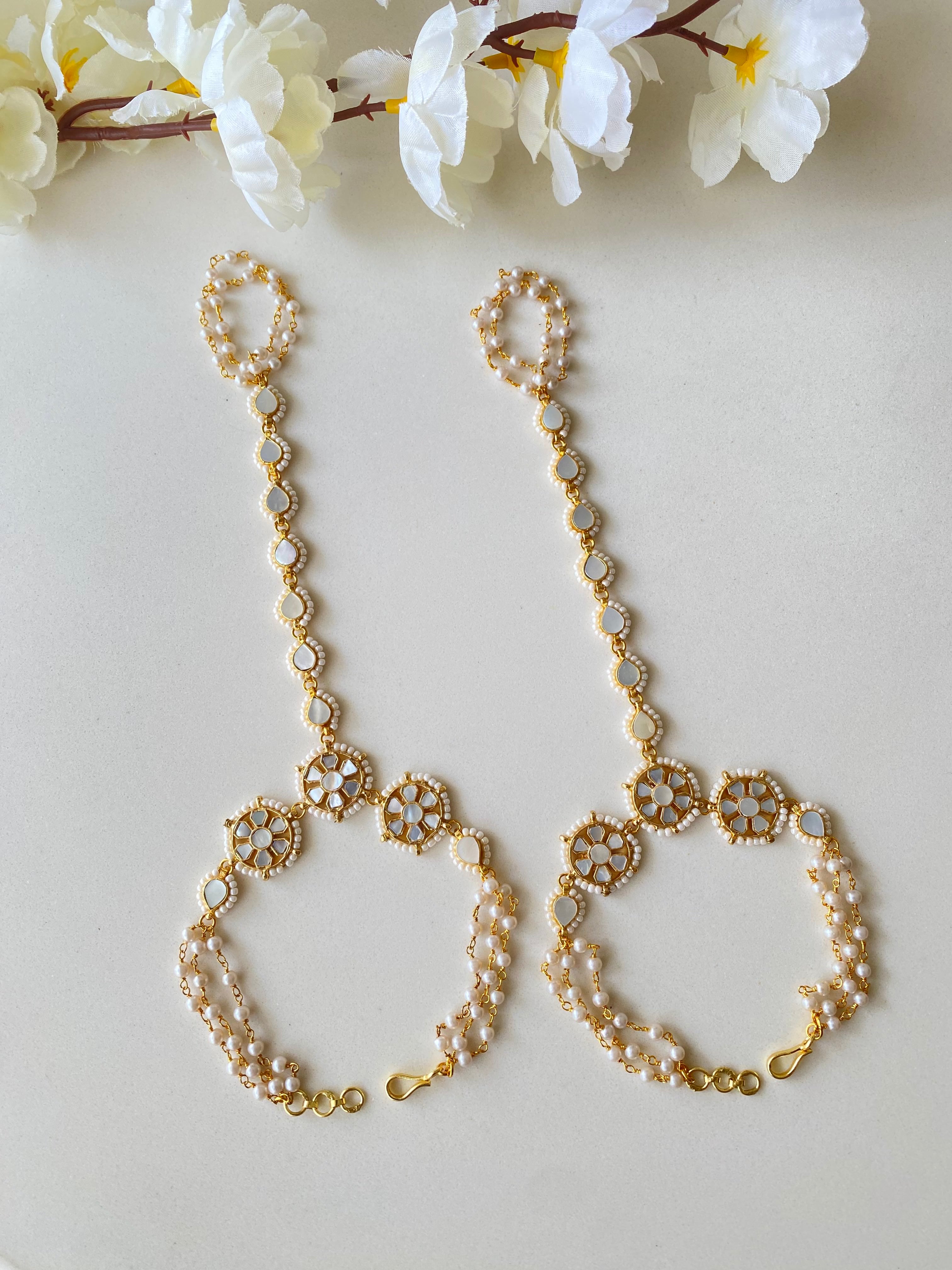 Gold plated Mother of  Pearl Hathphool