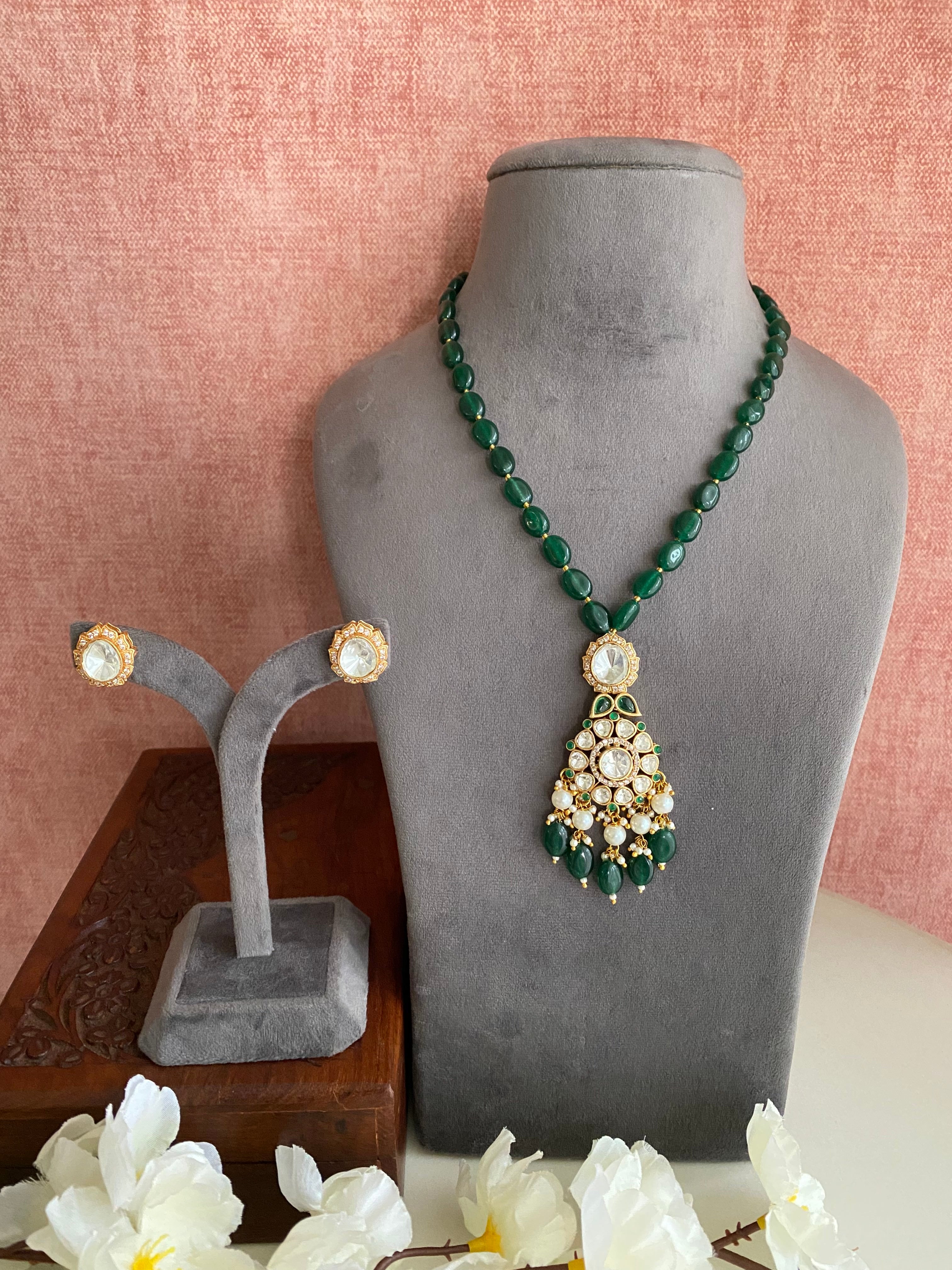 Moissanite Green pendant Set
