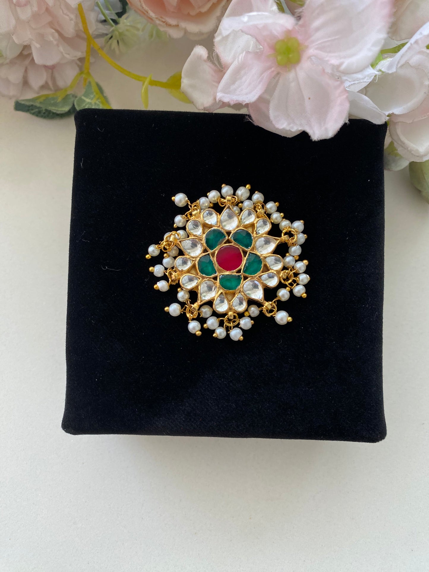 Gold plated Kundan Ring in pearl