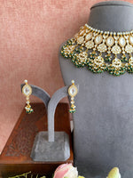 Kundan Necklace Set in Green beads