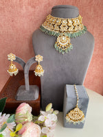 Kundan Bridal Necklace Set in Mint Drops