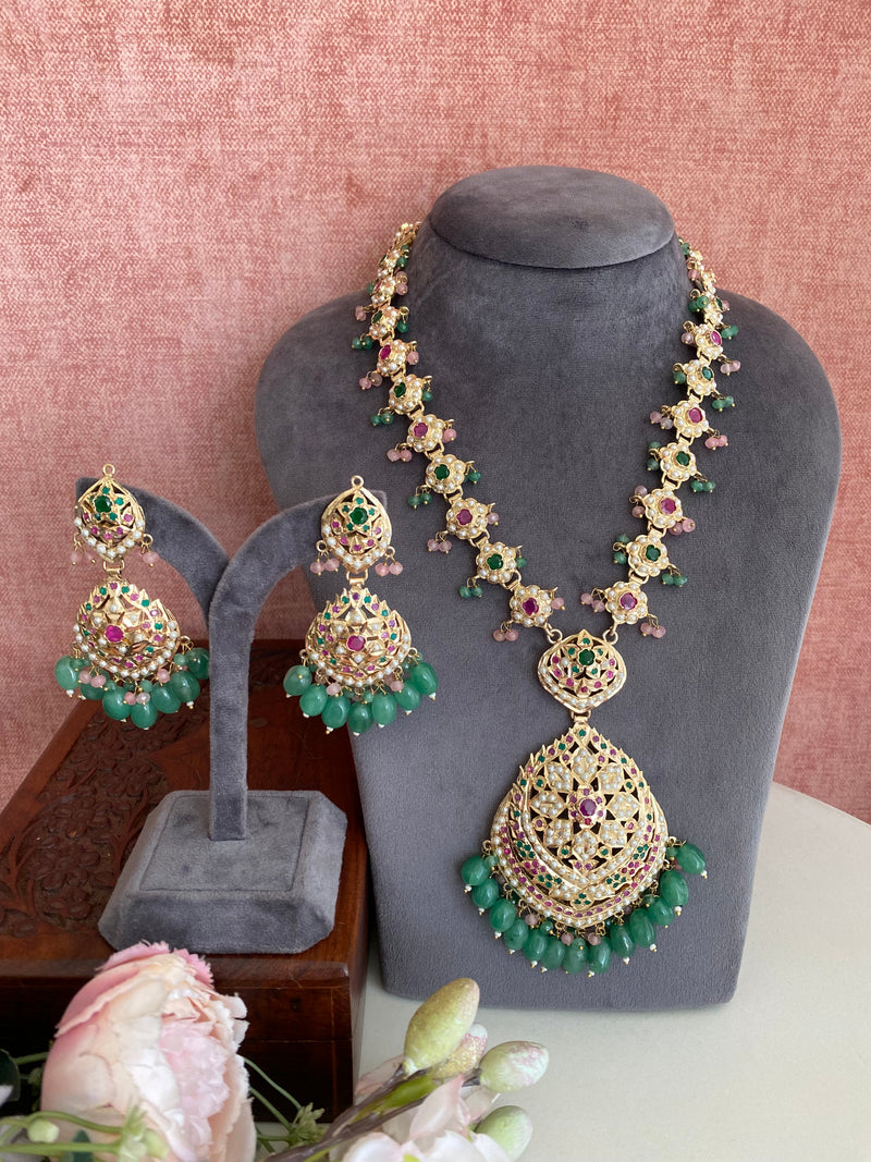 Jadau Necklace with Green Drops