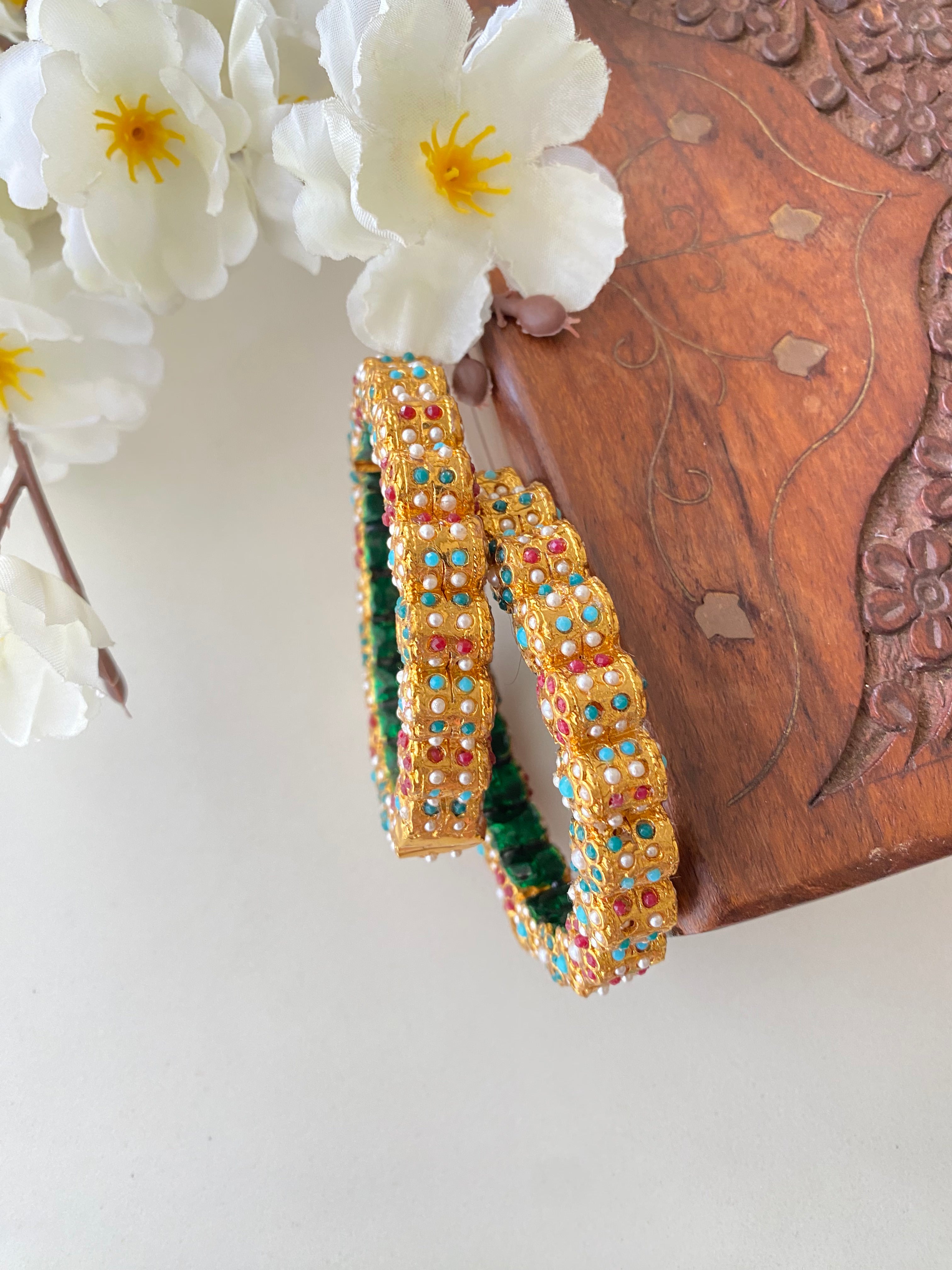 Amritsari Jadau Gold Plated Multicolor Bangles