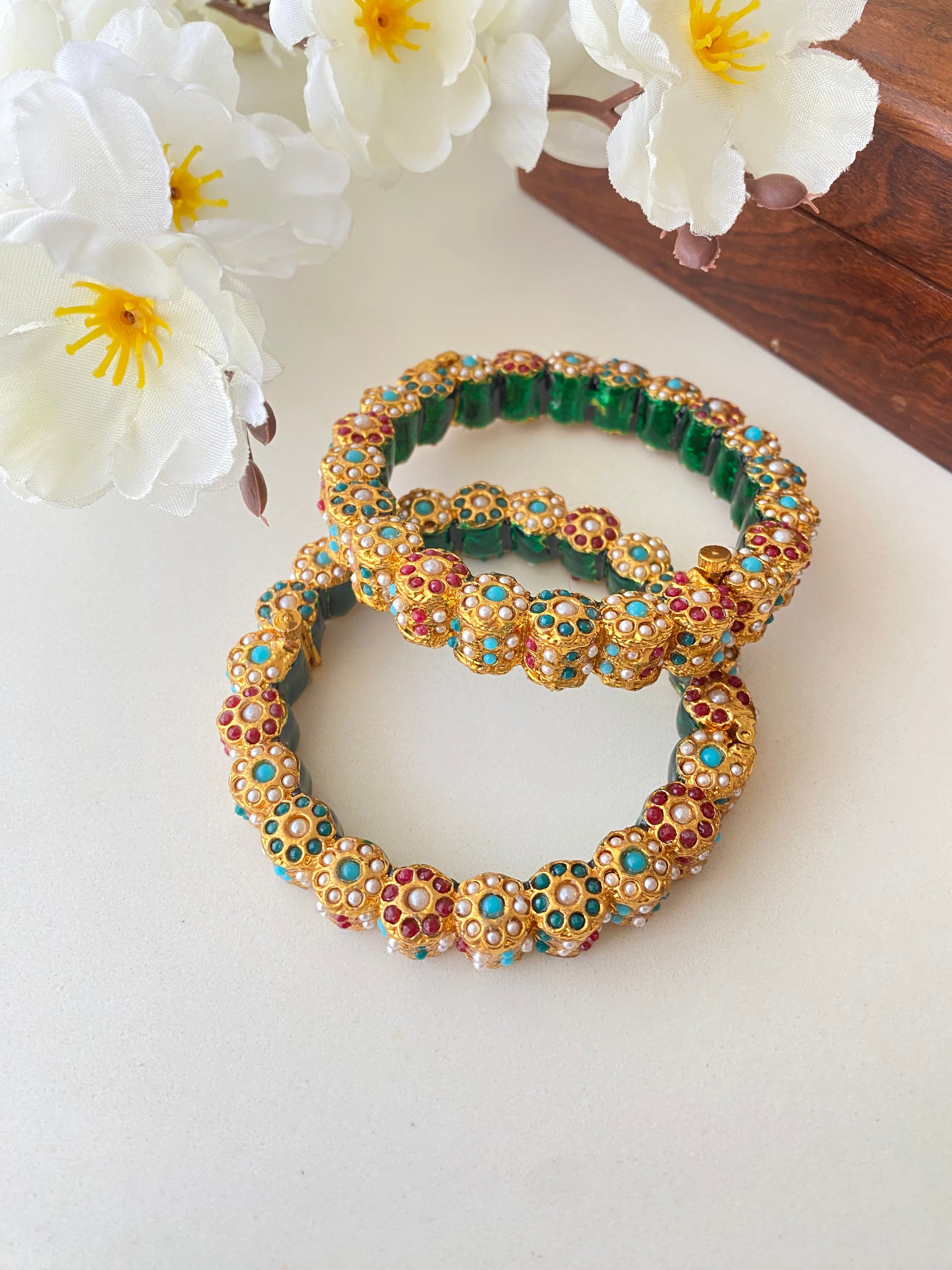 Amritsari Jadau Gold Plated Multicolor Bangles