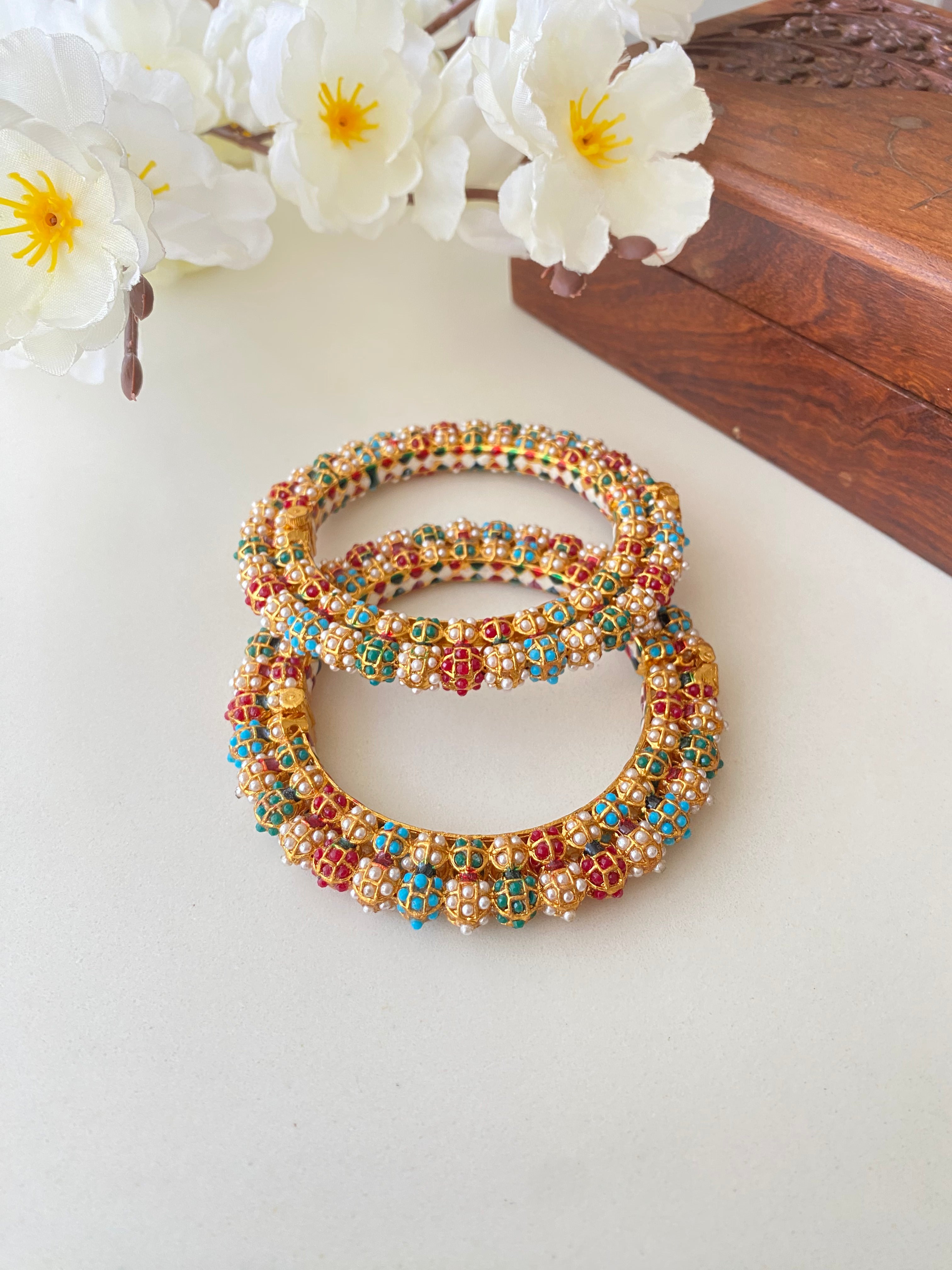 Amritsari Jadau Gold Plated Multicolor Bangles