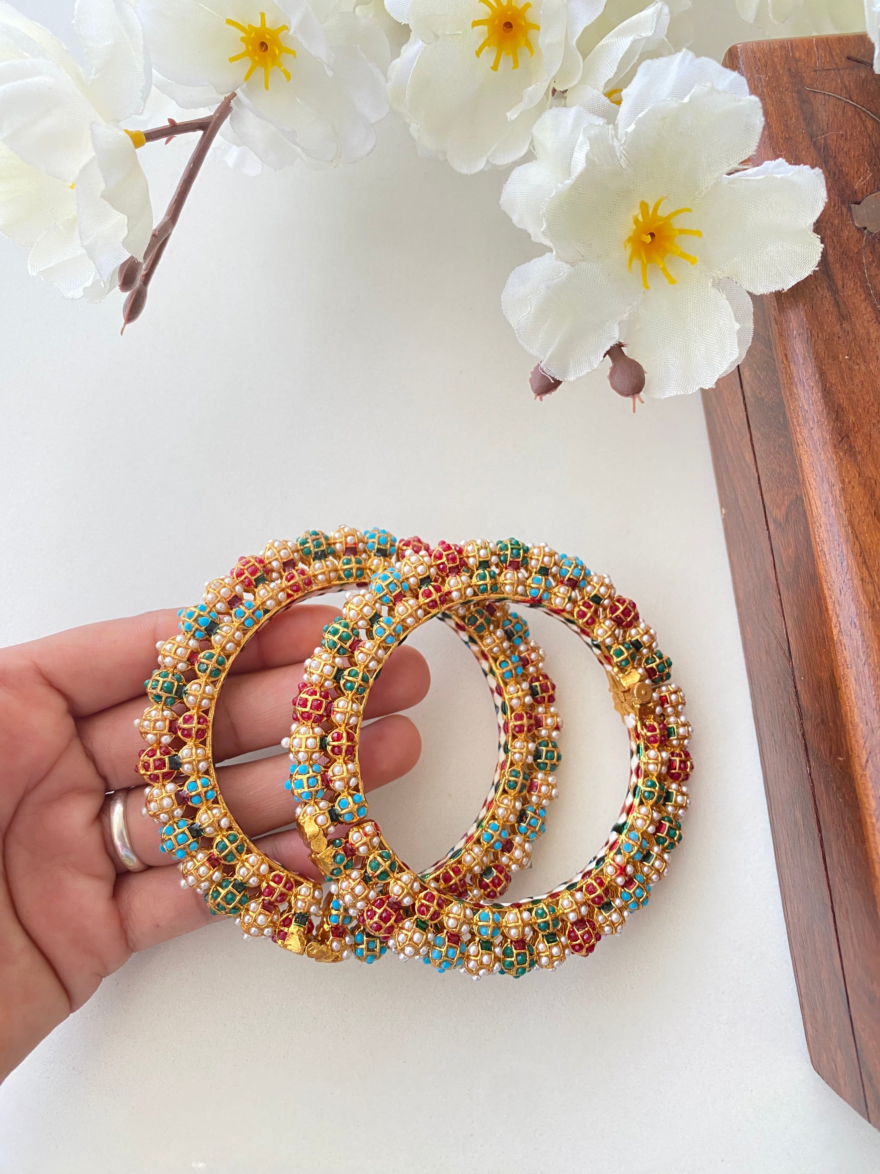 Amritsari Jadau Gold Plated Multicolor Bangles