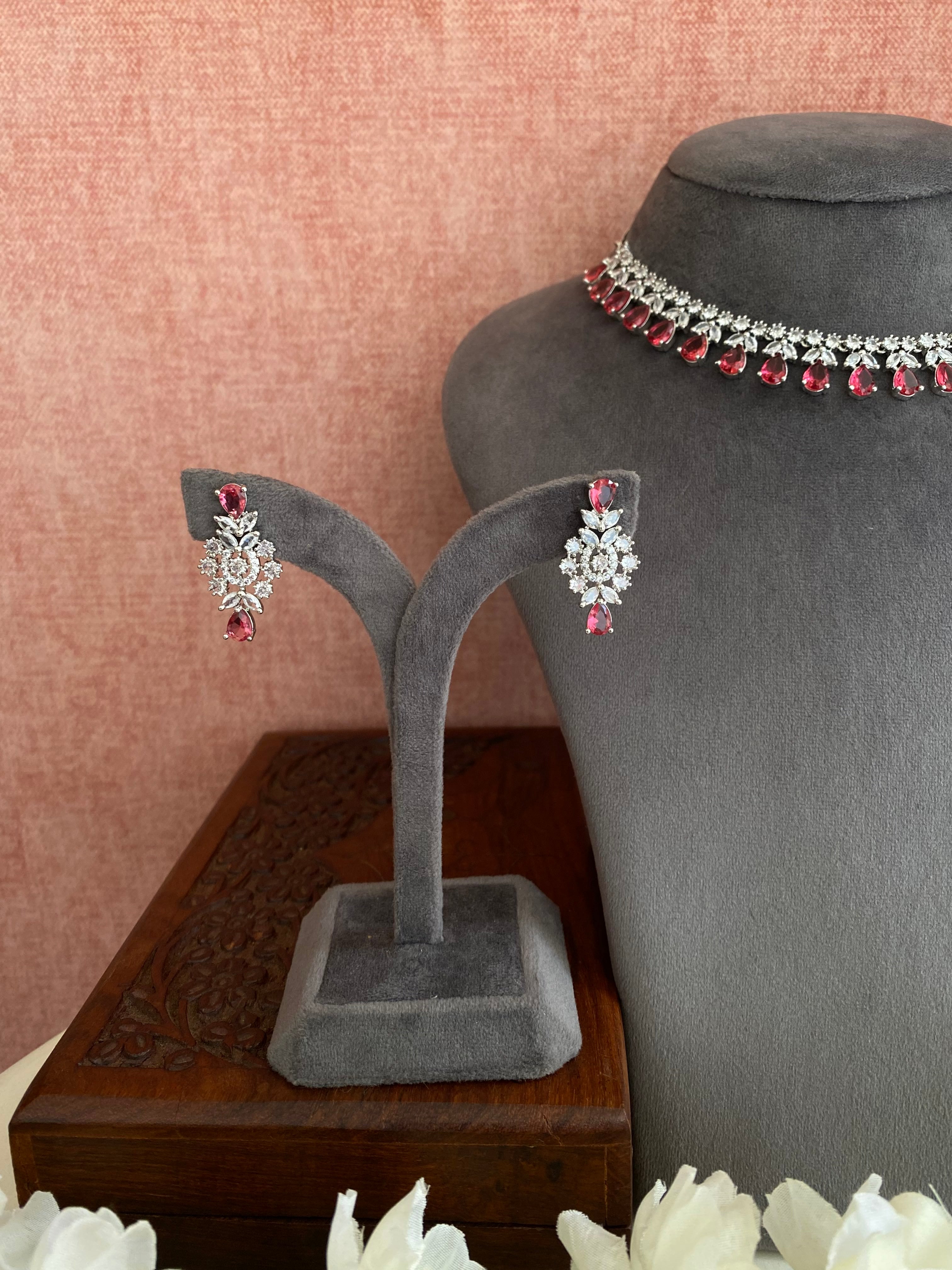 Silver Plated  Diamond Necklace set