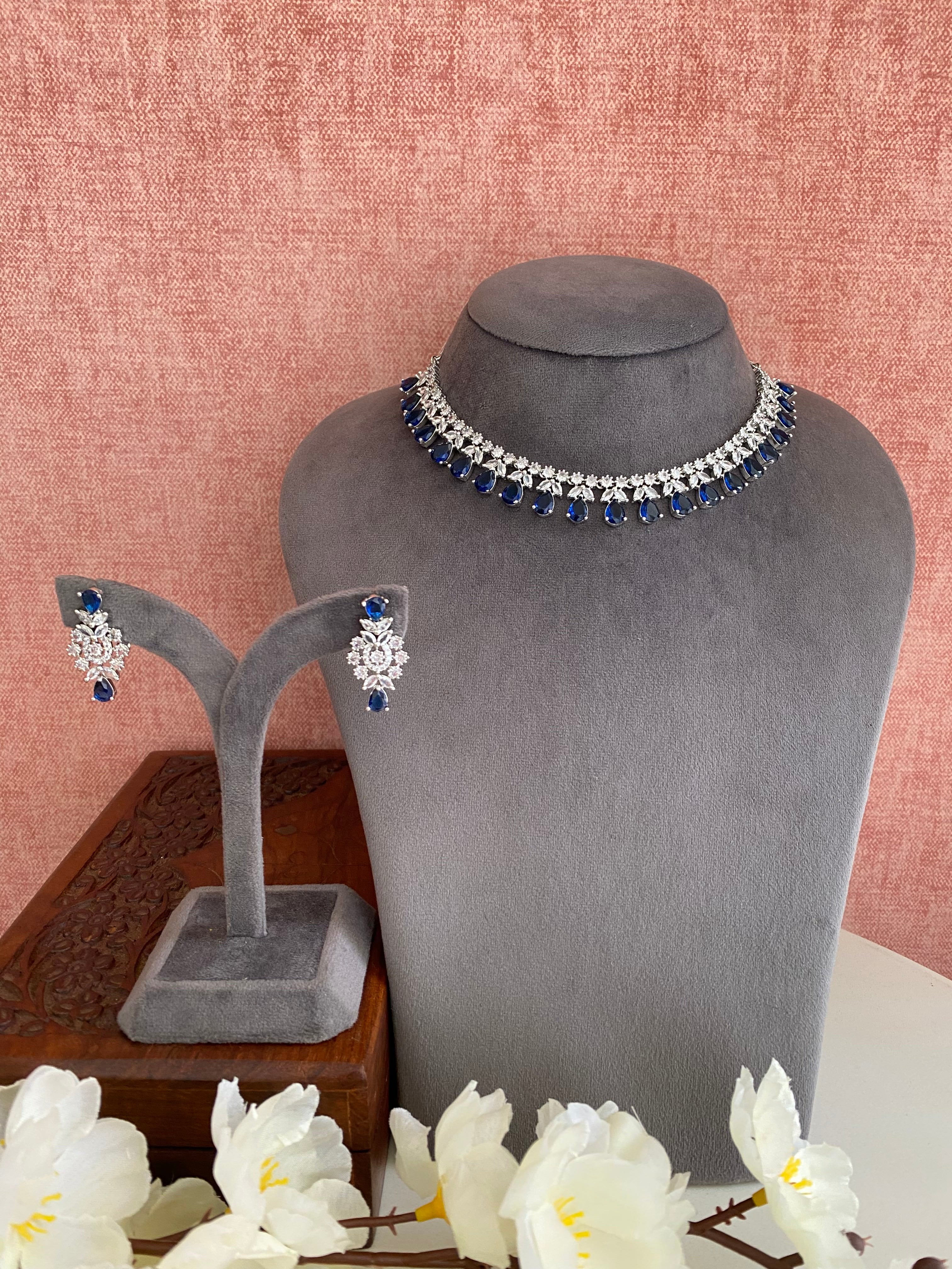Silver Plated  Diamond Necklace set