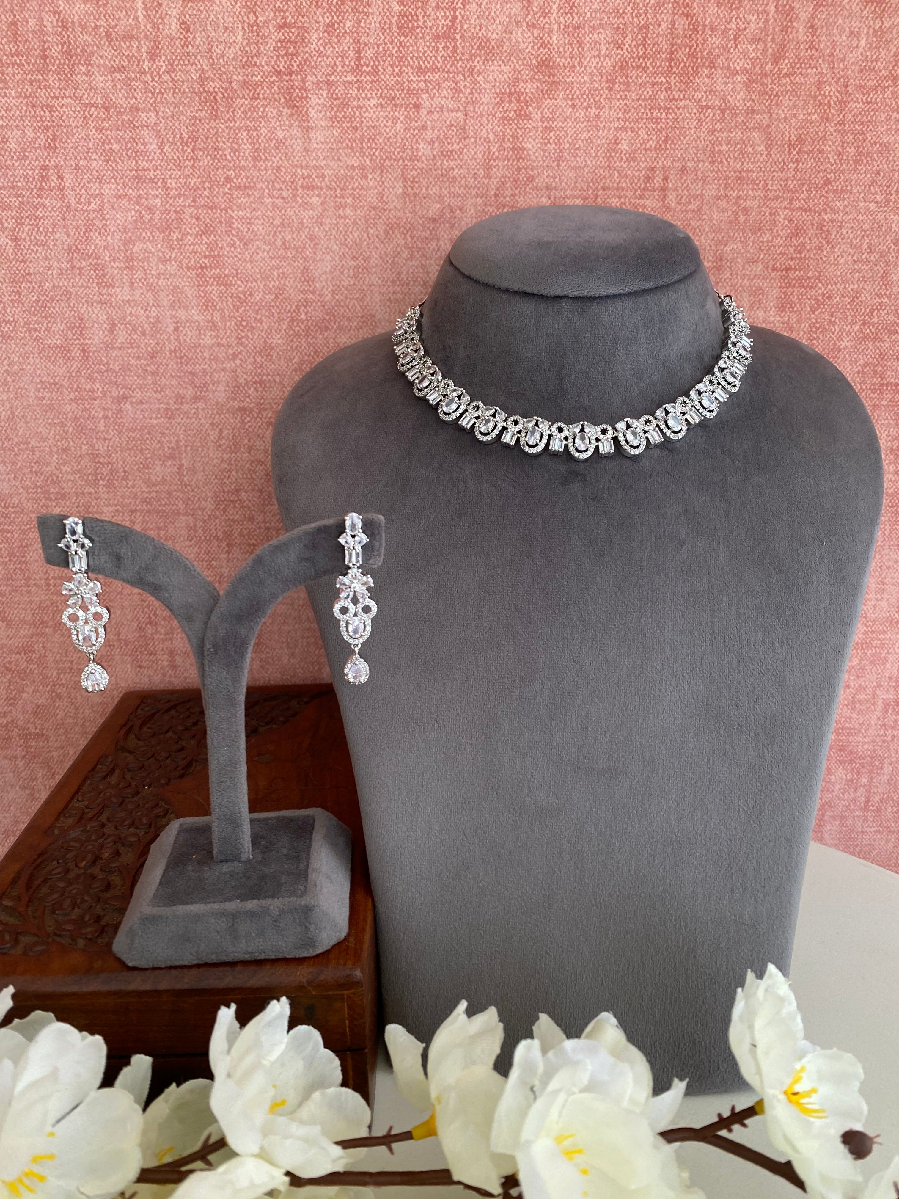 Silver Plated Diamond Necklace set
