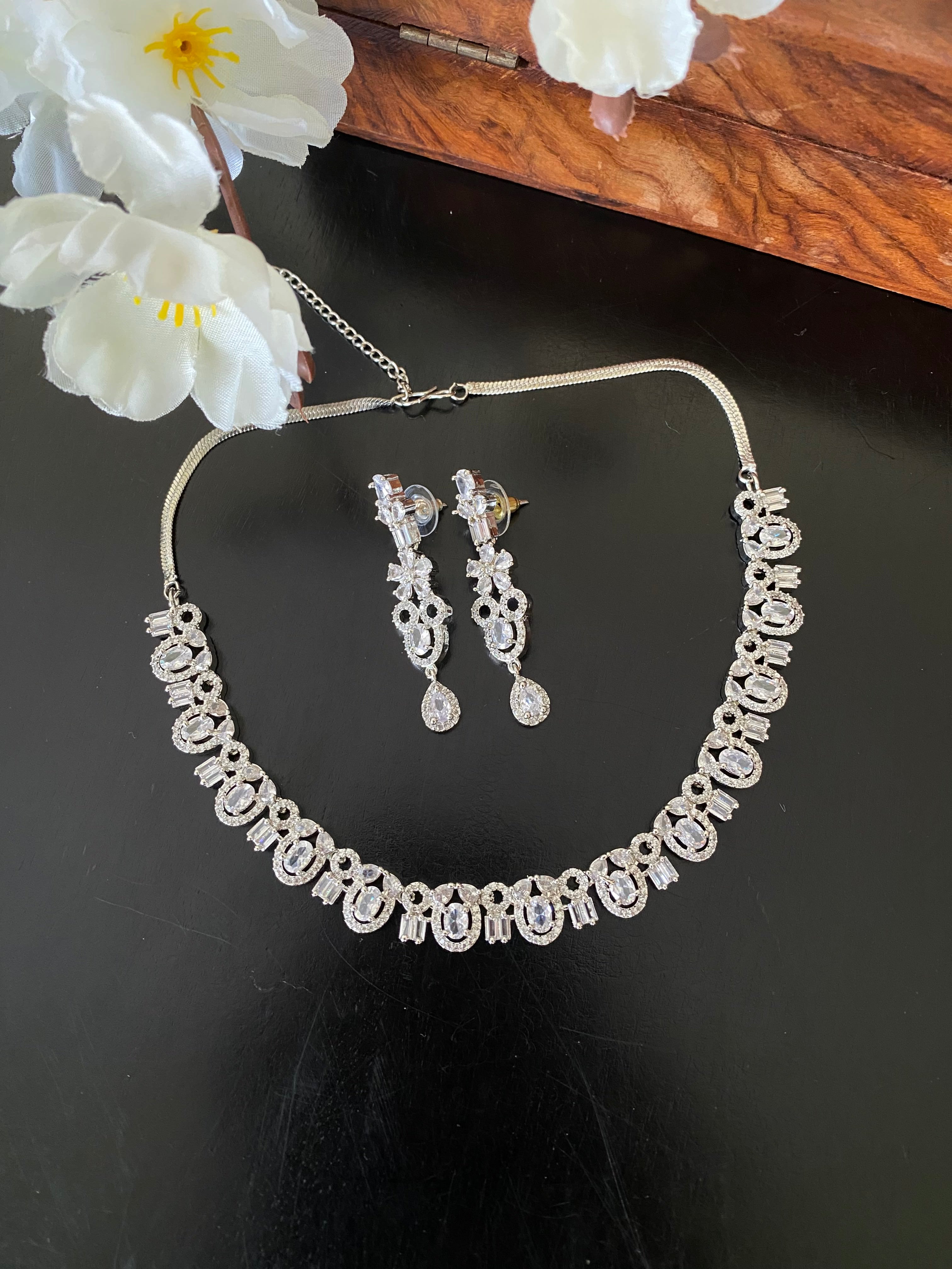 Silver Plated Diamond Necklace set