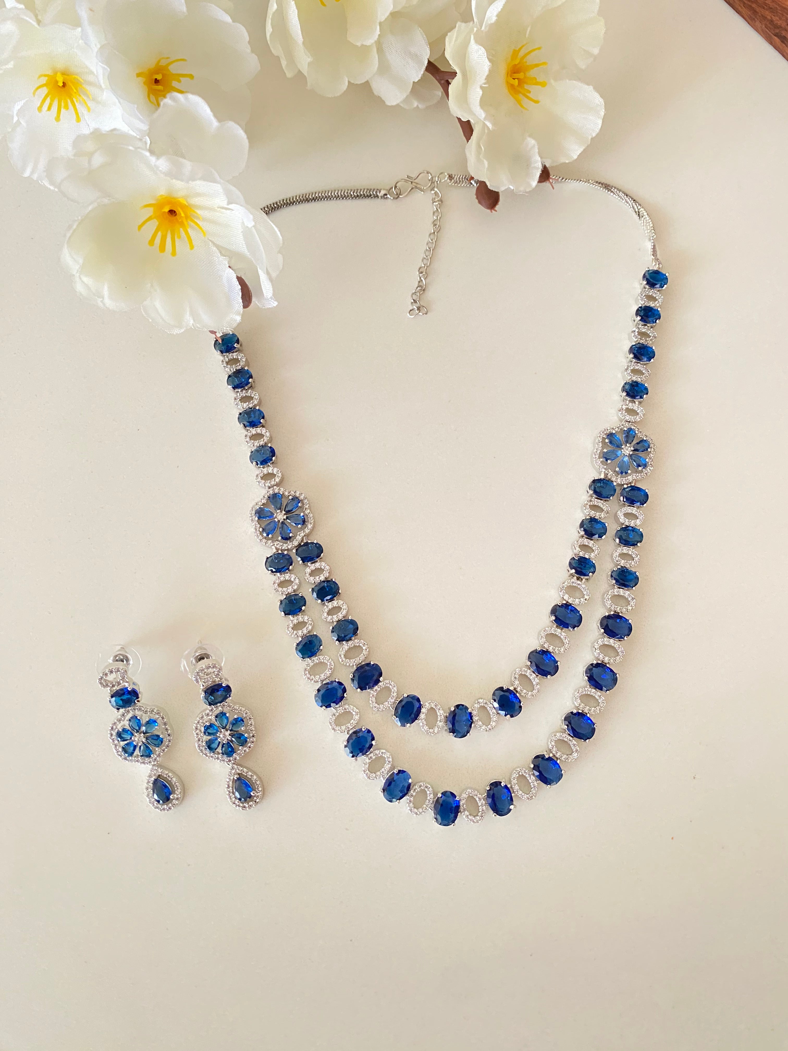 Silver Plated Diamond Necklace set