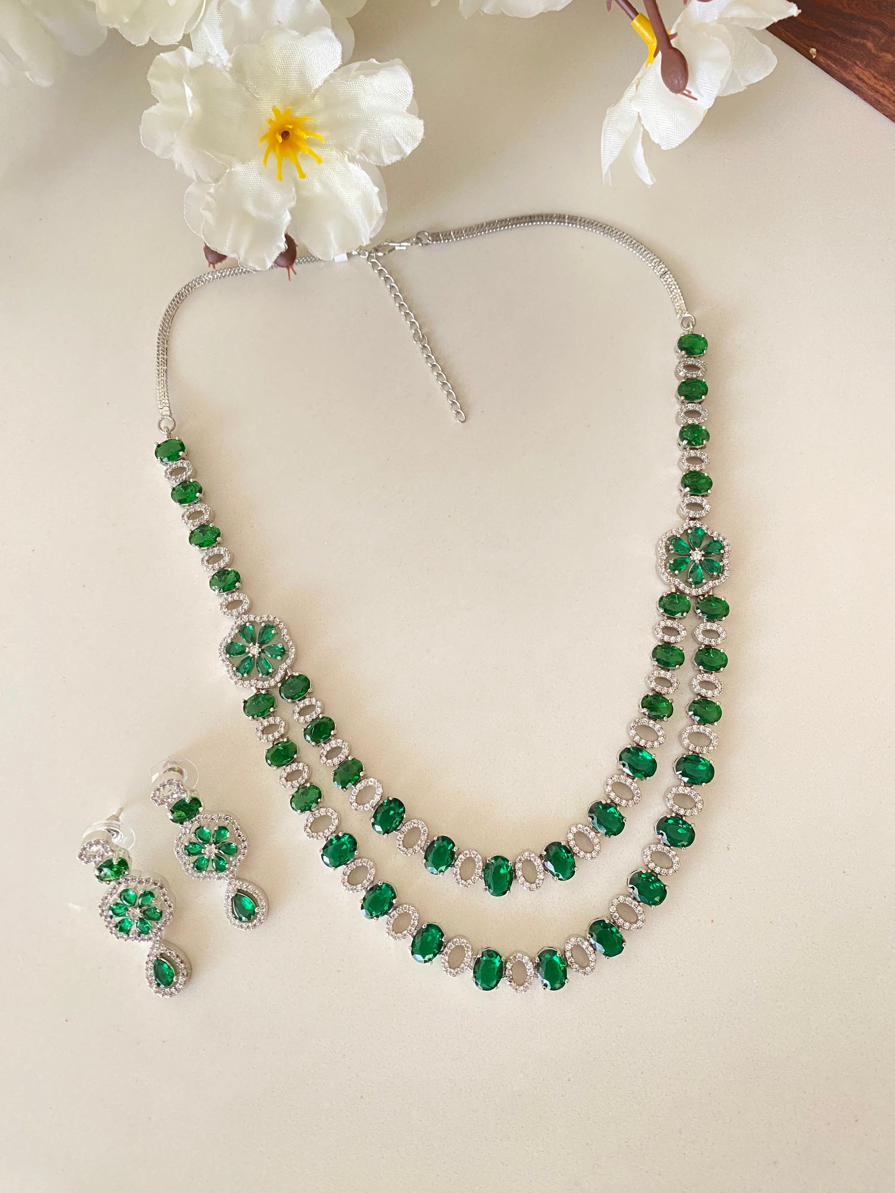 Silver Plated Diamond Necklace set