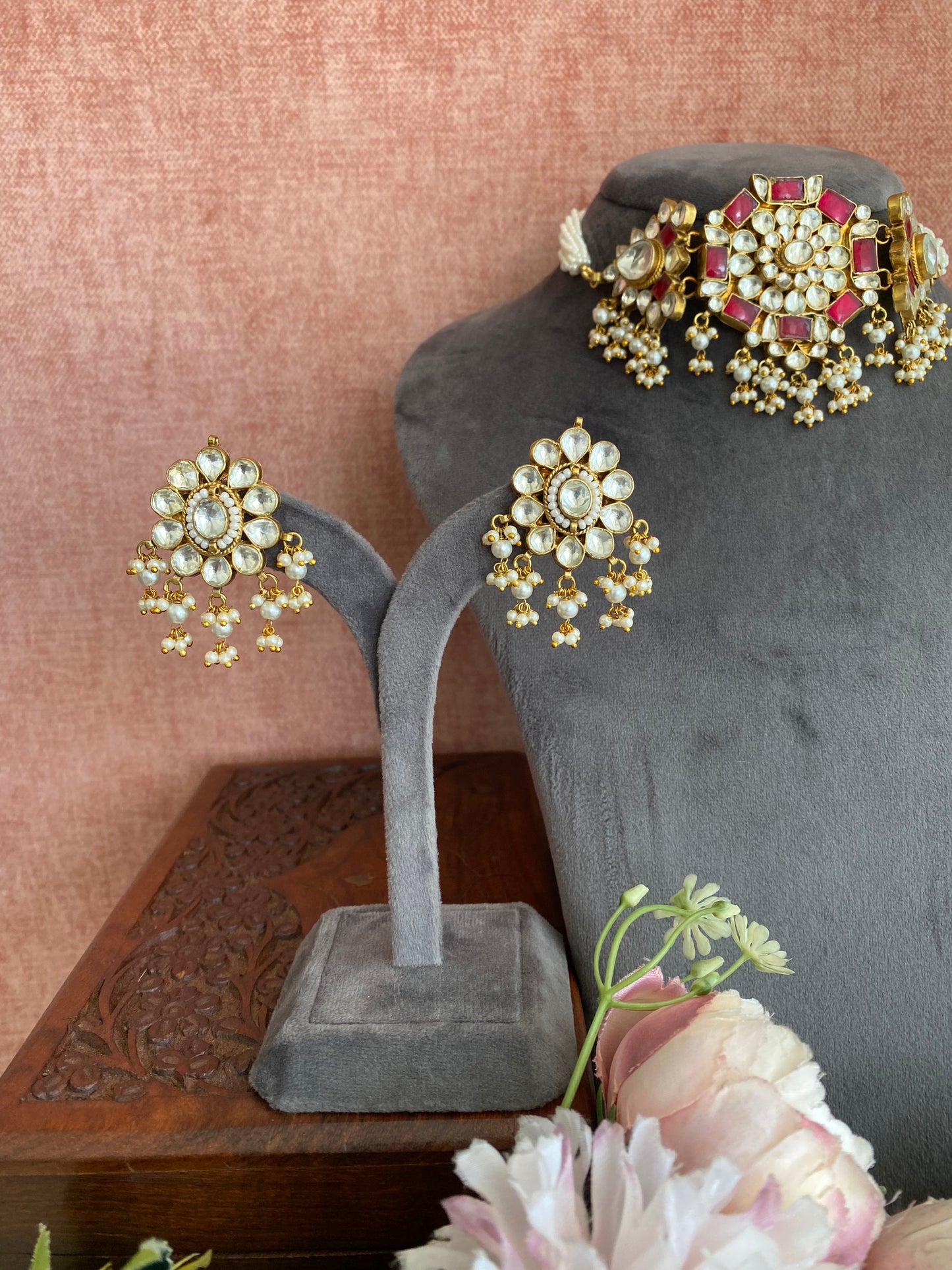 Pink Kundan Choker Set