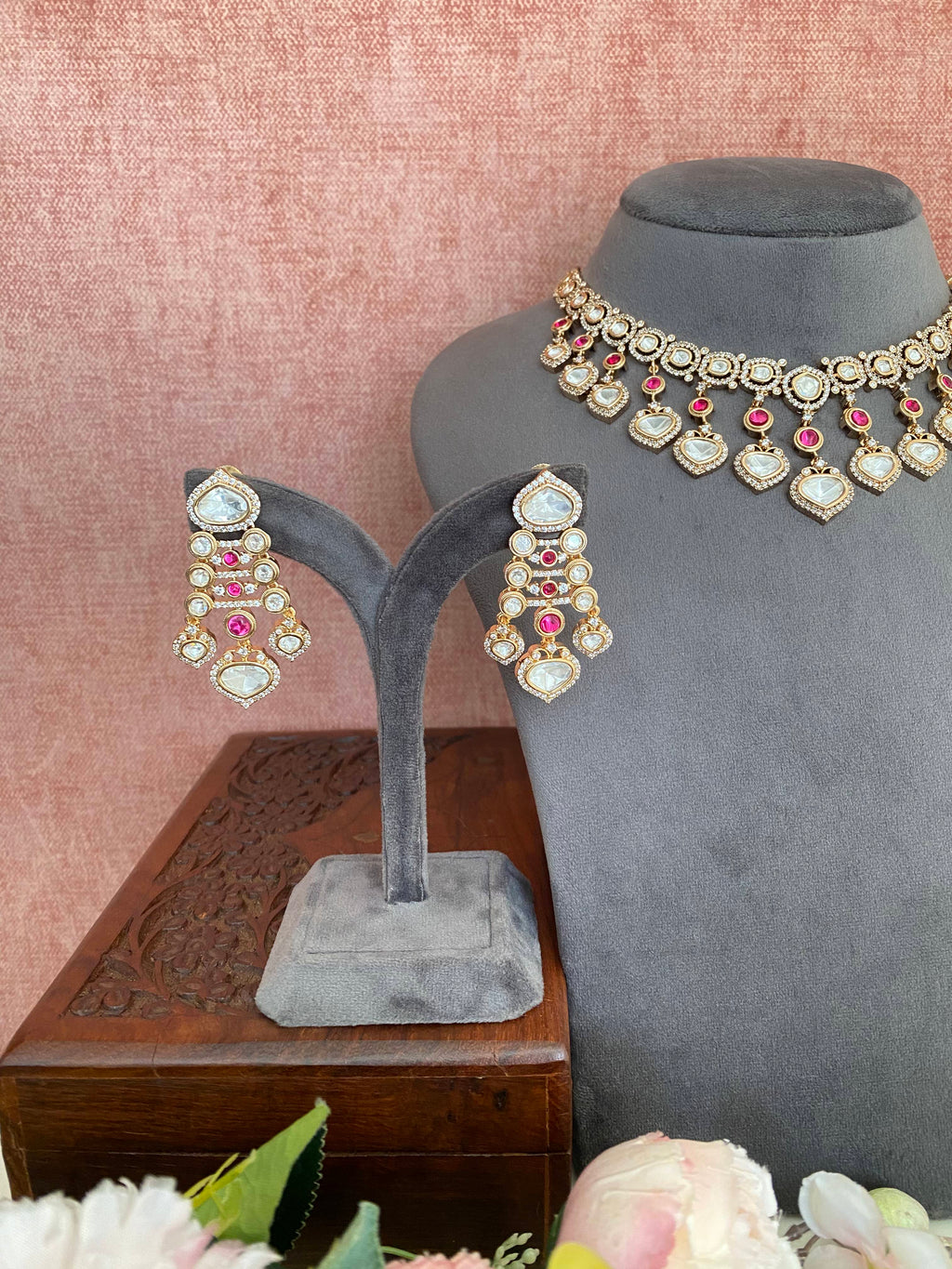 Moissanite Pink Necklace Set