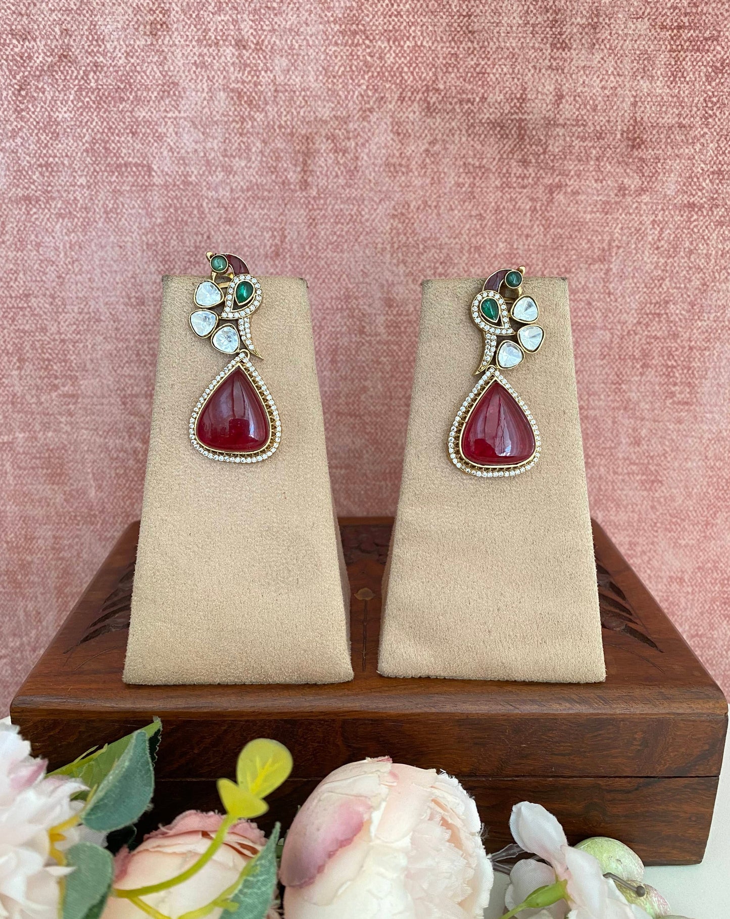 Gold plated Red Stone Earring