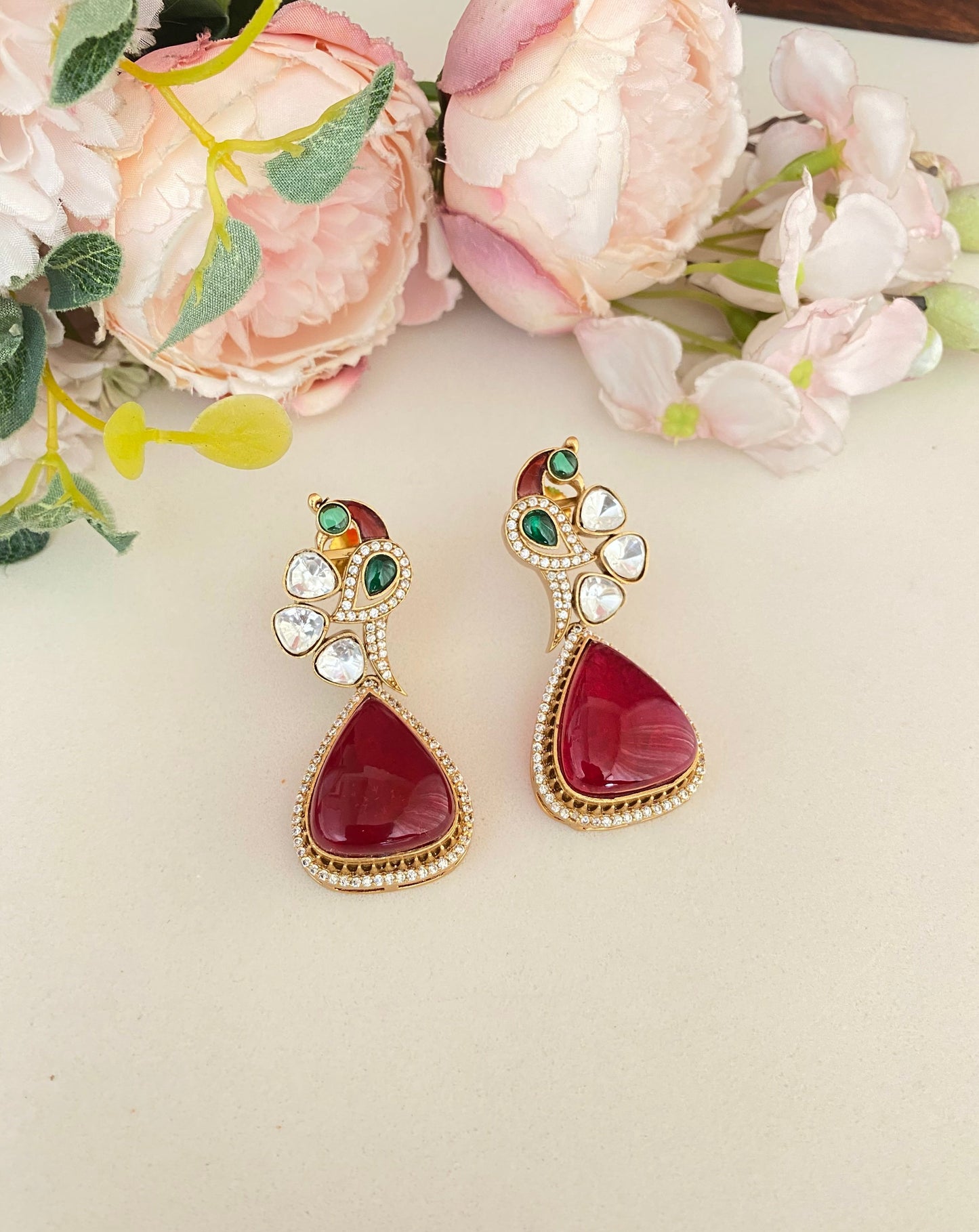 Gold plated Red Stone Earring