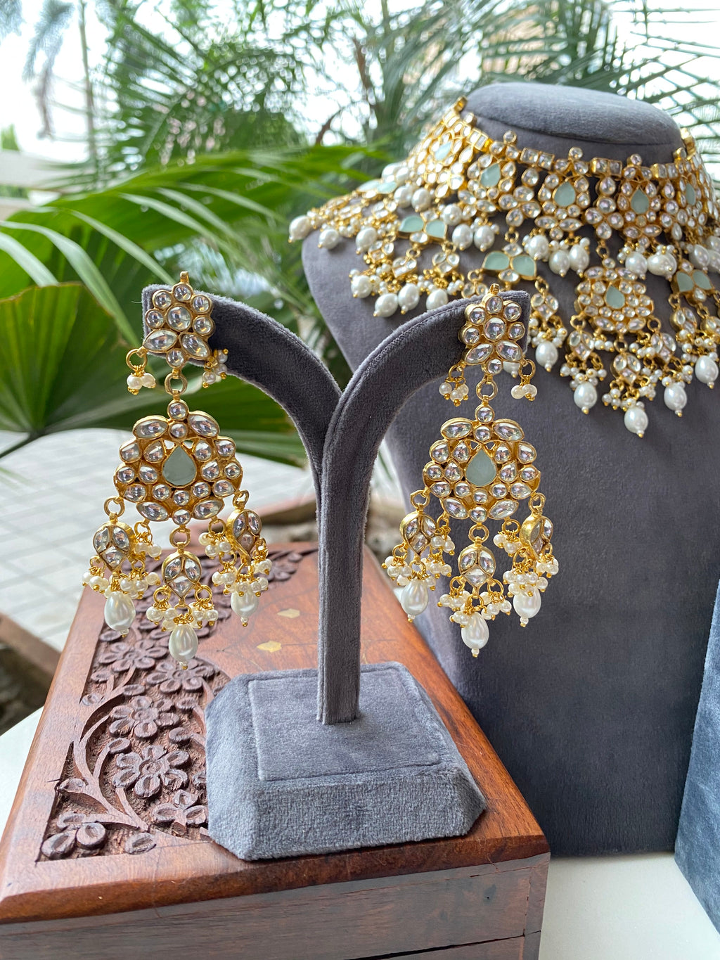 Mint Kundan bridal necklace set