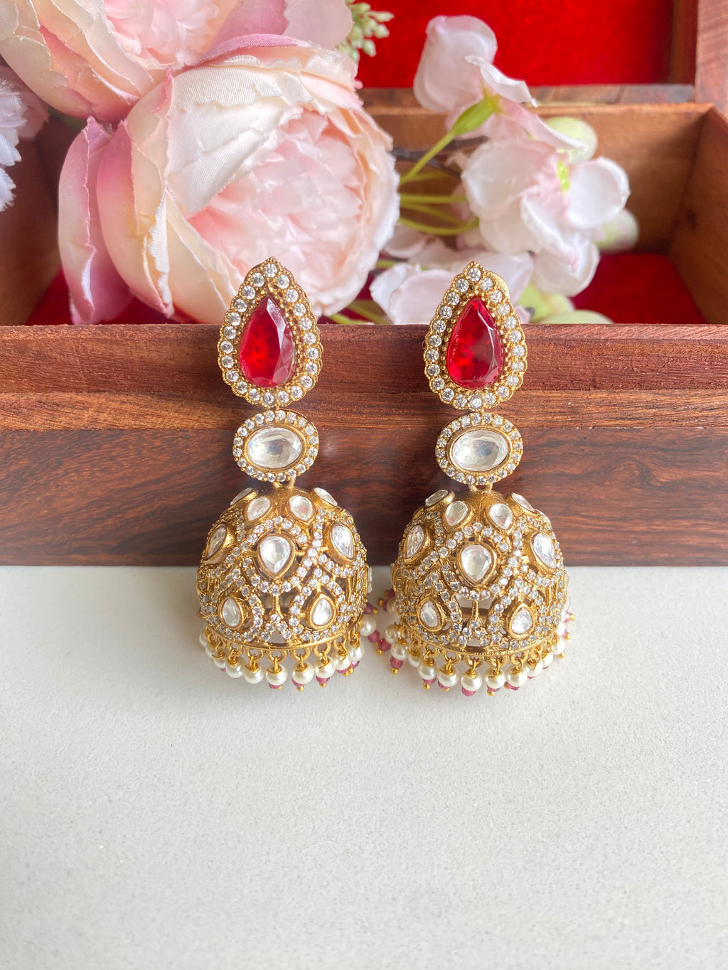 Red Stone Jhumka