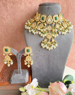 Kundan Bridal Green Necklace set in pearl drops