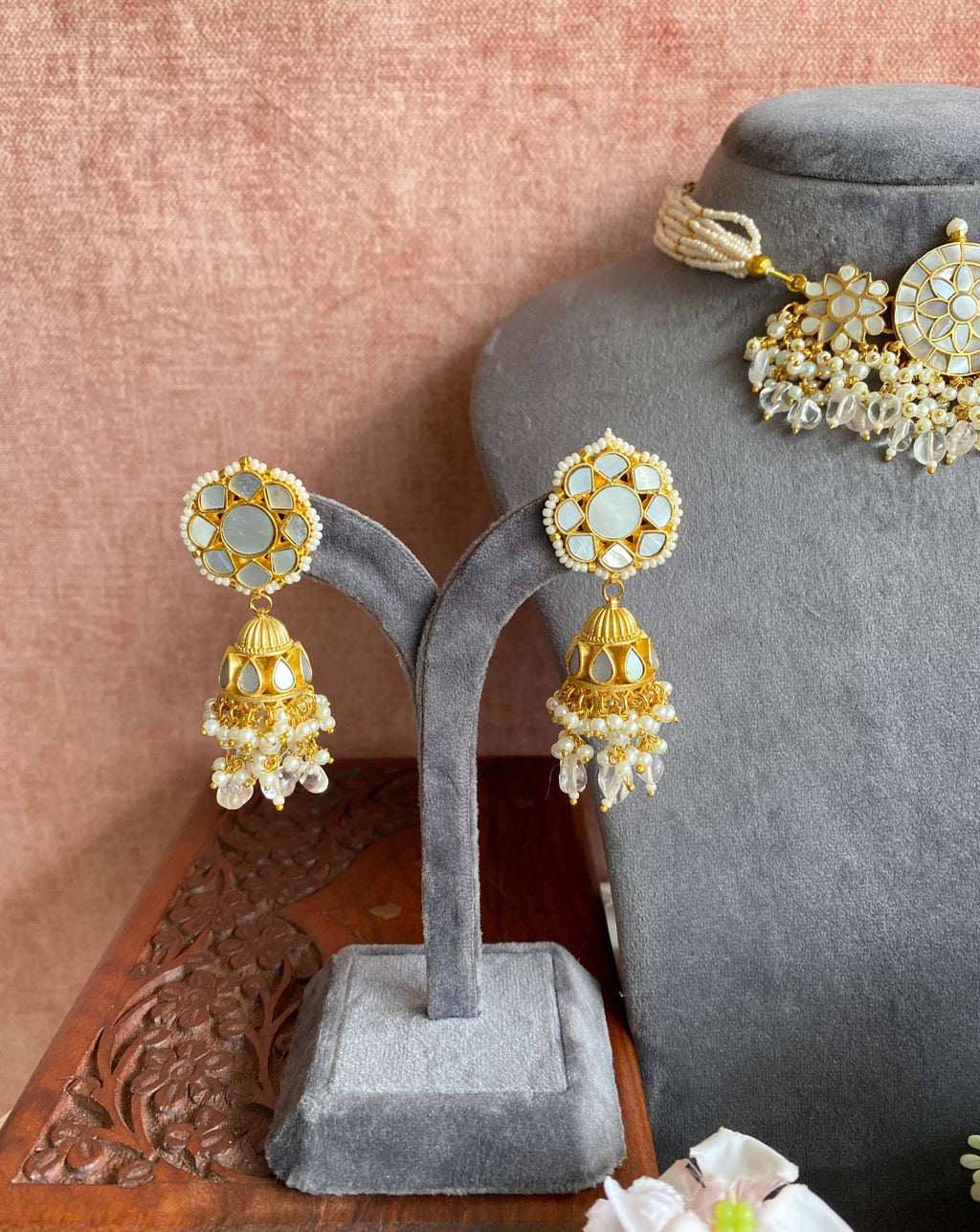 Mother of Pearl Choker Set with jhumka