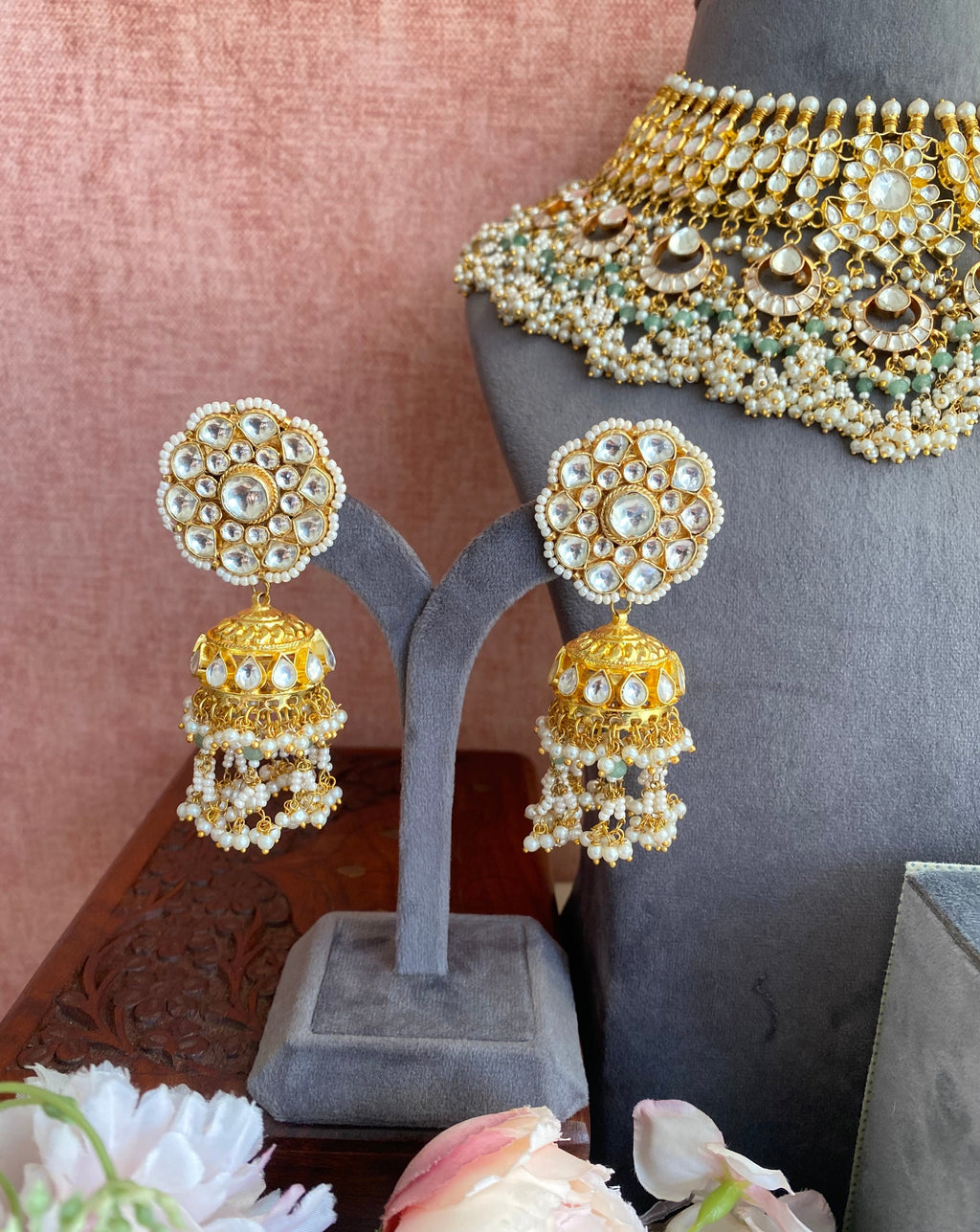 Bridal Kundan Necklace set in mint drops