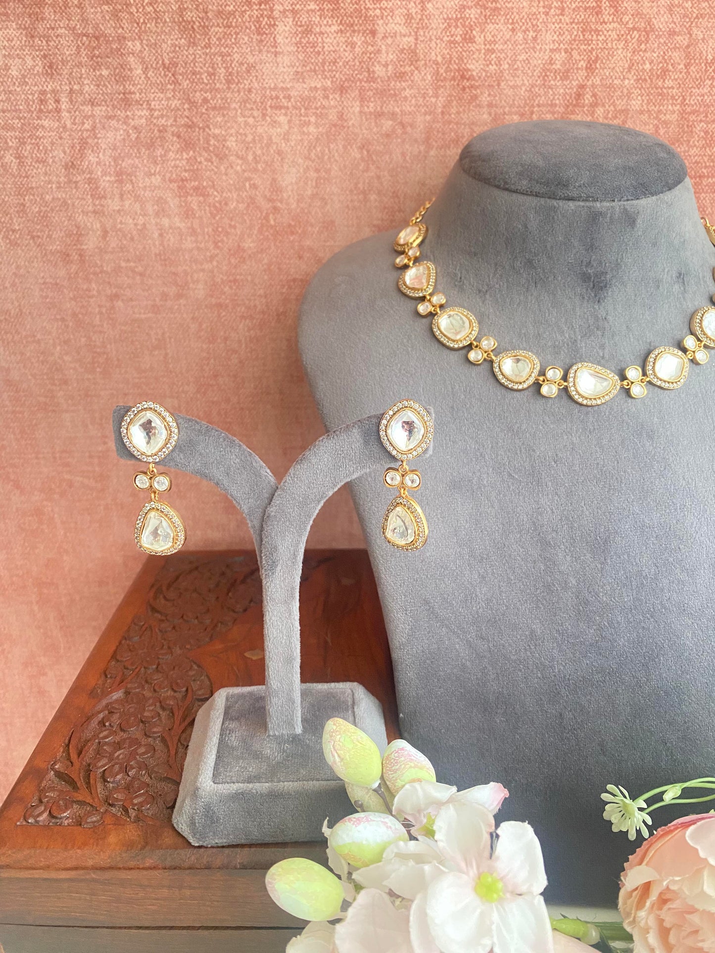 Gold plated Moissanite Choker set