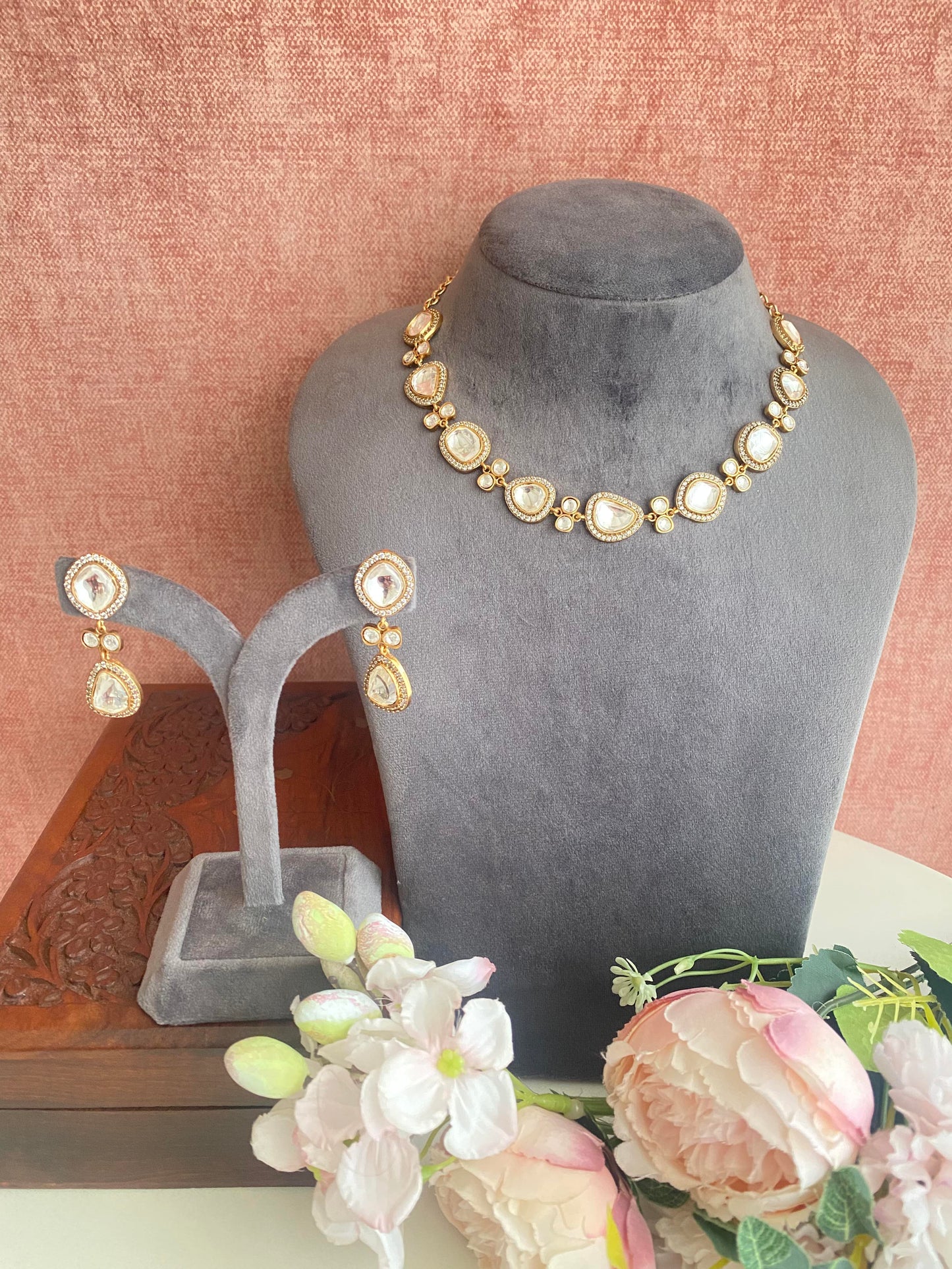 Gold plated Moissanite Choker set