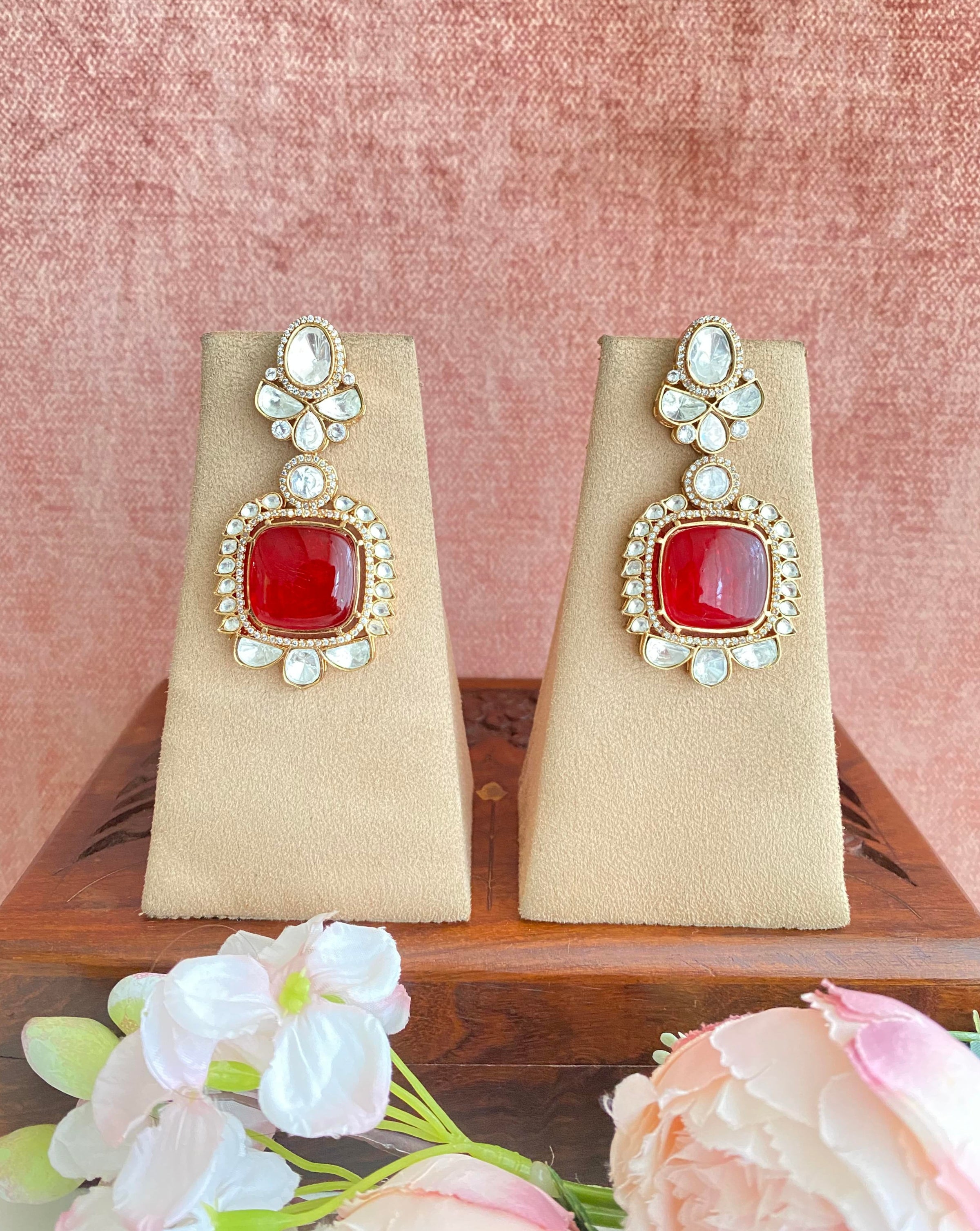 Dori Csengeri Elegant Red Earrings | Mustahöyhen Online Boutique