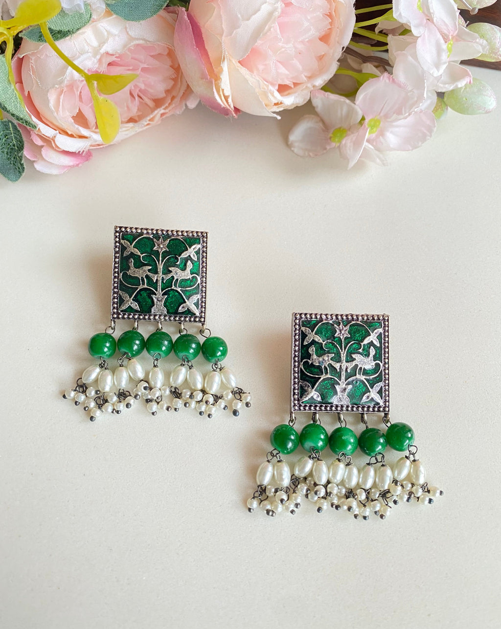 Oxidised Green Earrings