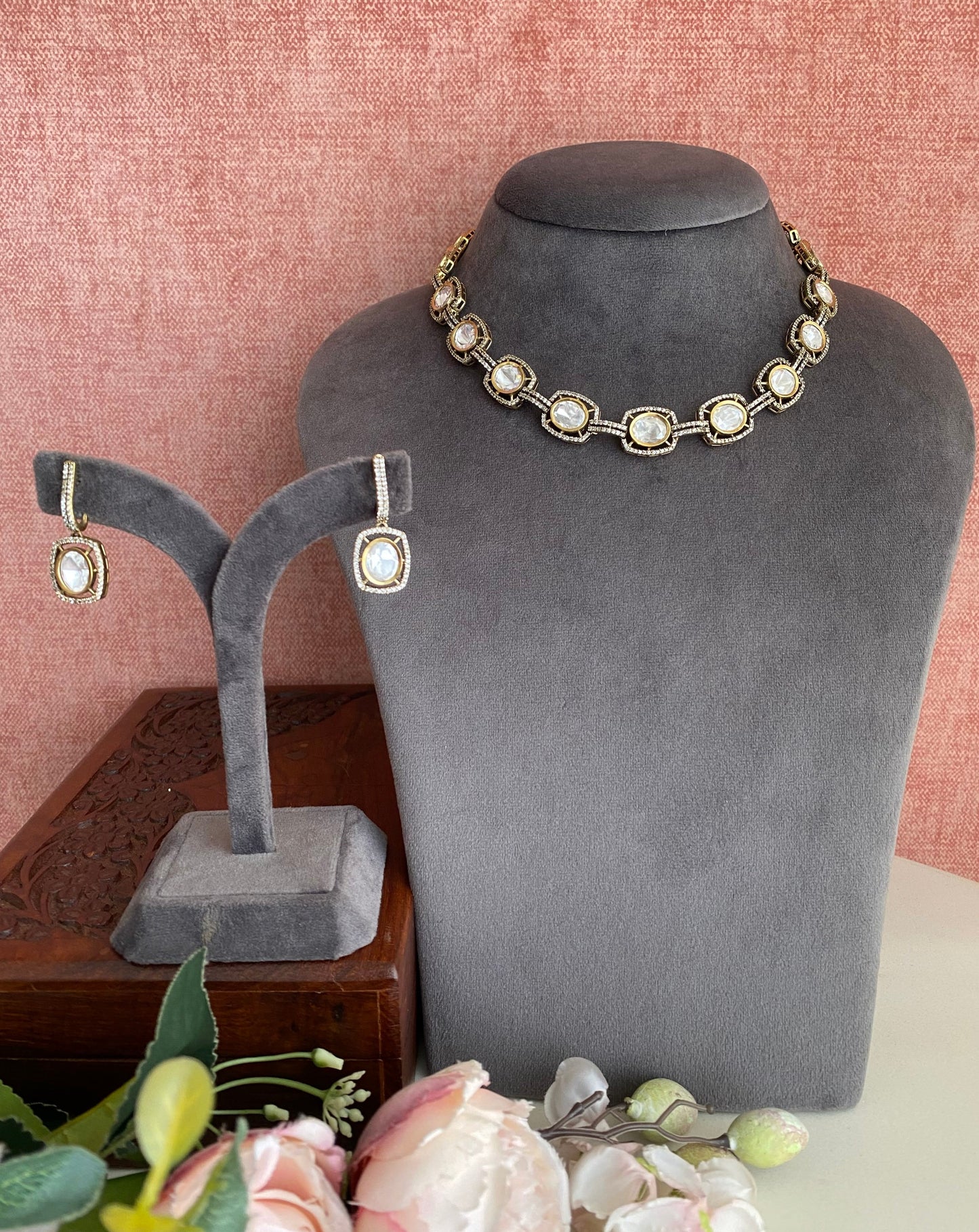 Gold plated Moissanite Choker Set