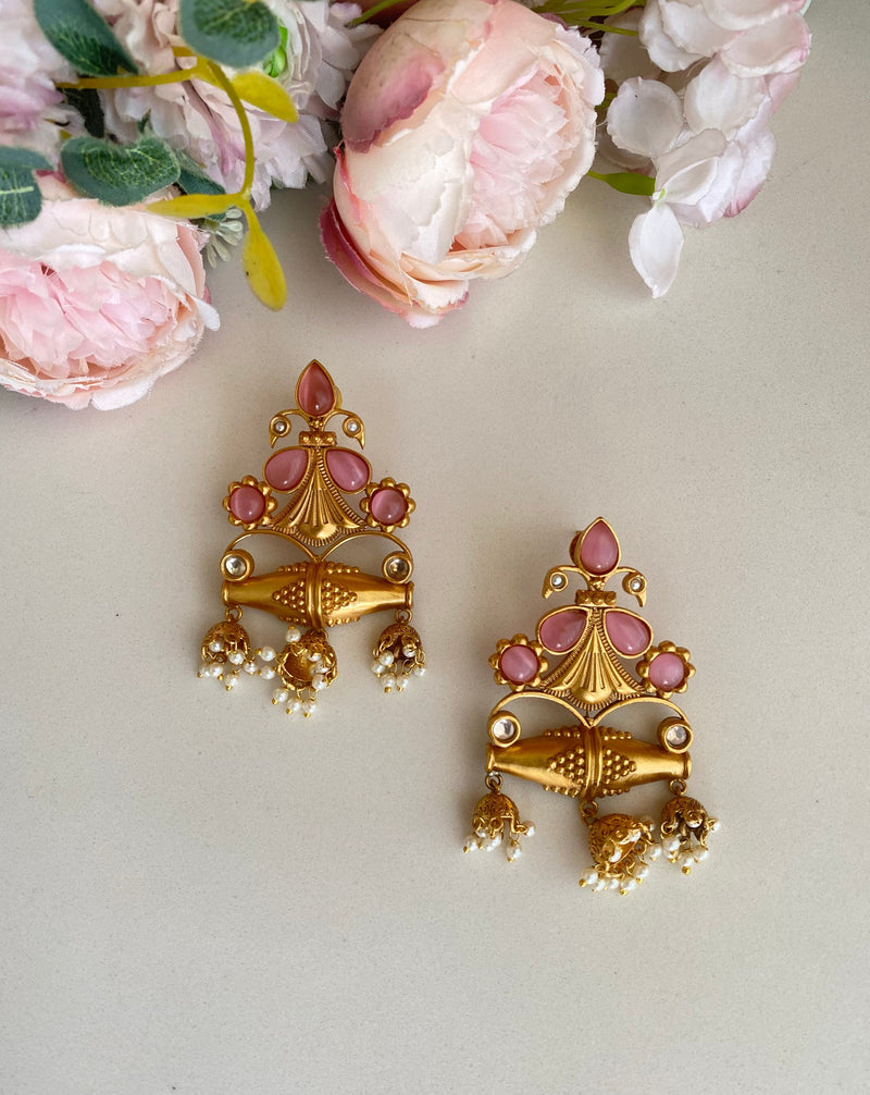 Pink stone earring