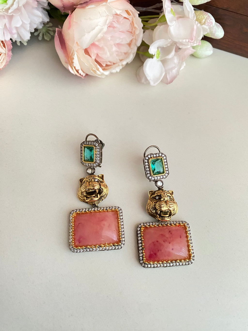 Pink and Green Stone earring