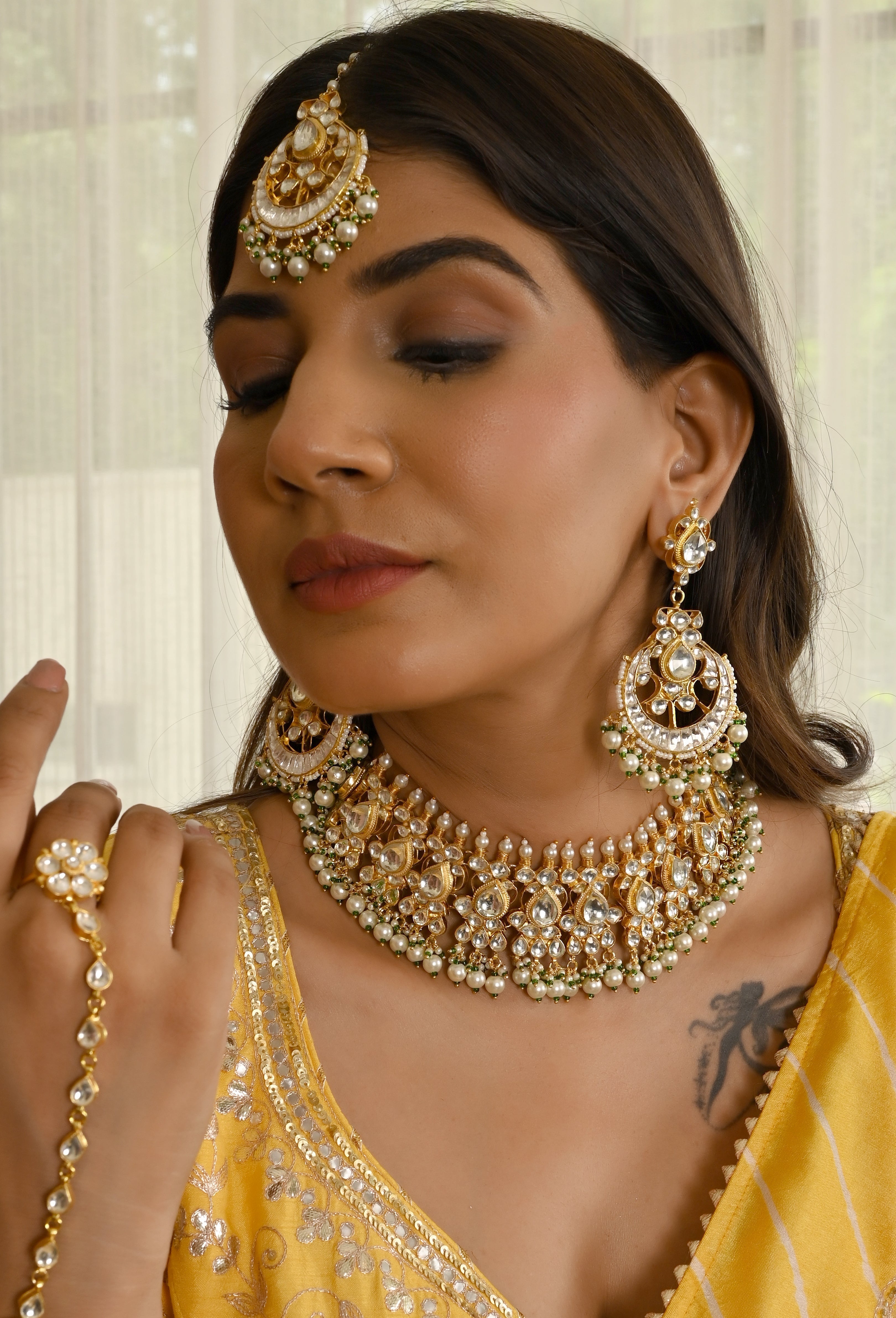 Kundan Gold plated Necklace Set in pearl drops