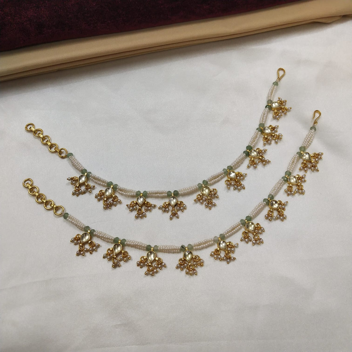 Gold plated Kundan Payal in mint