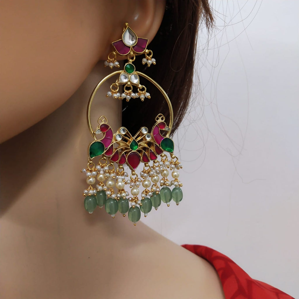 Pink Kundan Earring in mint drops