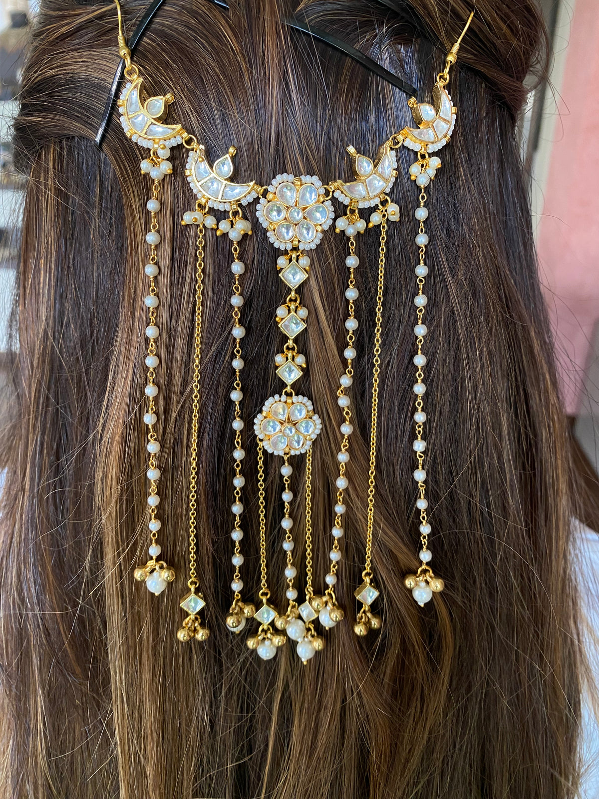 Gold Plated Kundan braid  hair accessory