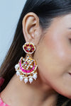 Pink kundan earring with white drops